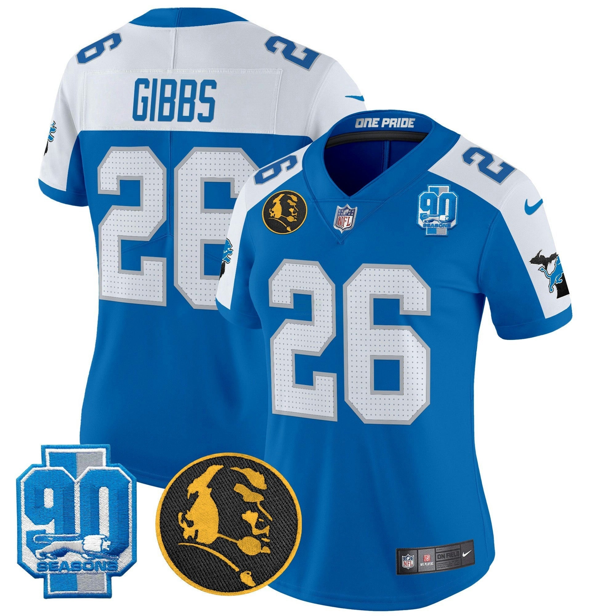 Camisa NFL Women’s Detroit 2024 90th & John Madden Patch Vapor Limited Jersey