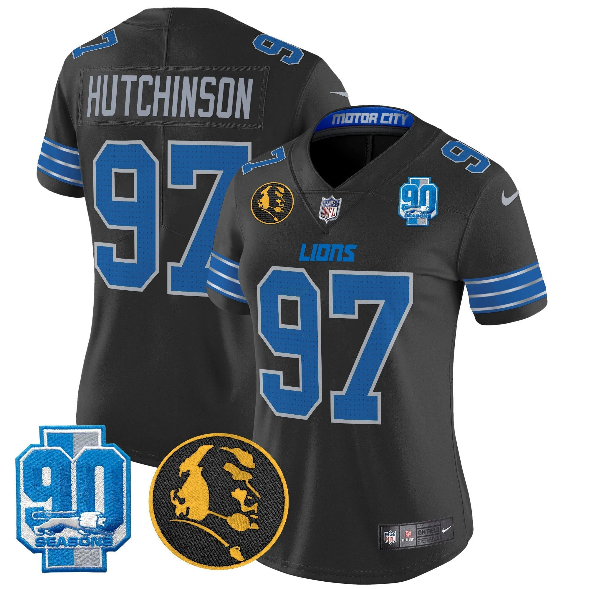 Camisa NFL Women’s Detroit 2024 90th & John Madden Patch Vapor Limited Jersey