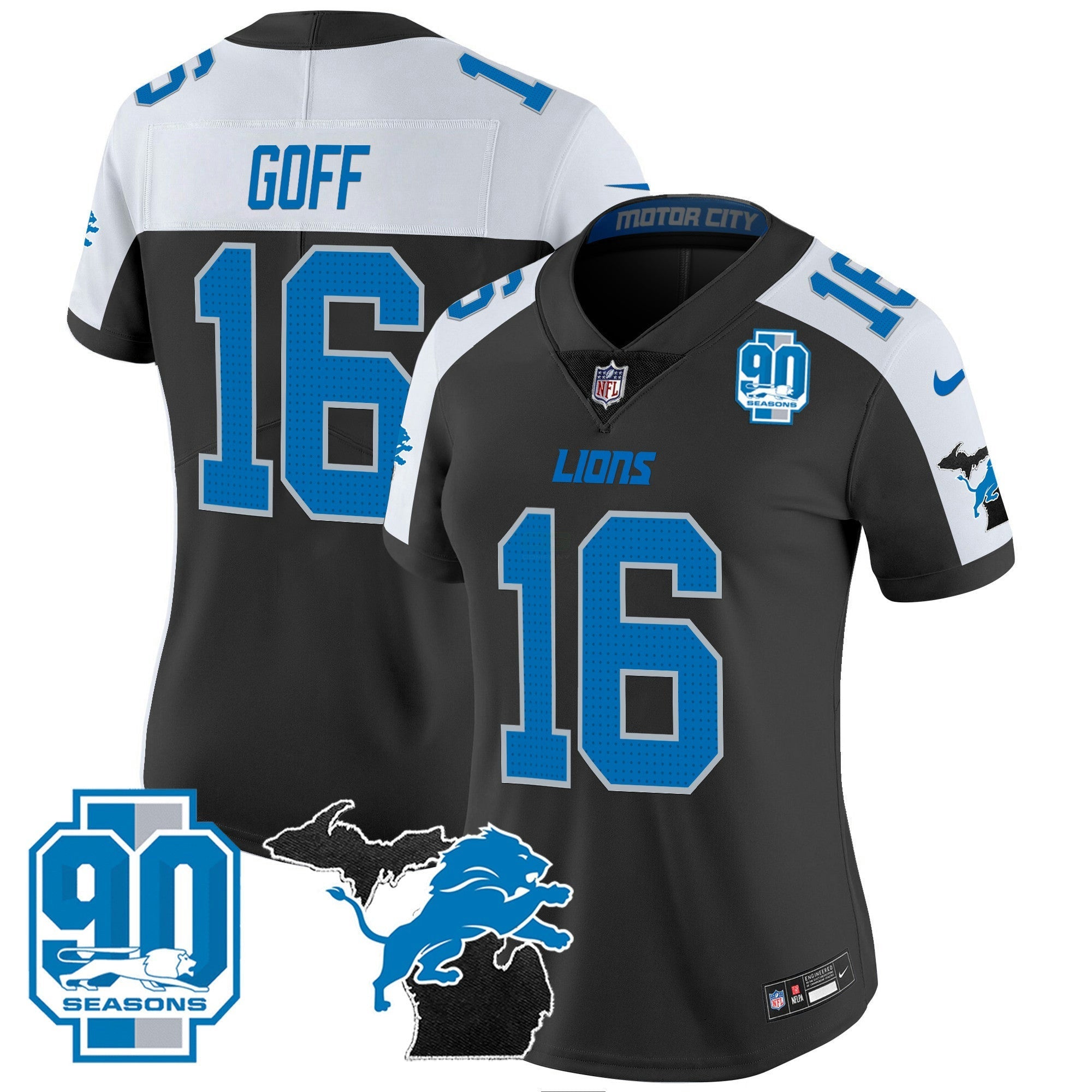 Camisa NFL Women’s Detroit 2024 Michigan & 90th Year Patch Vapor Jersey