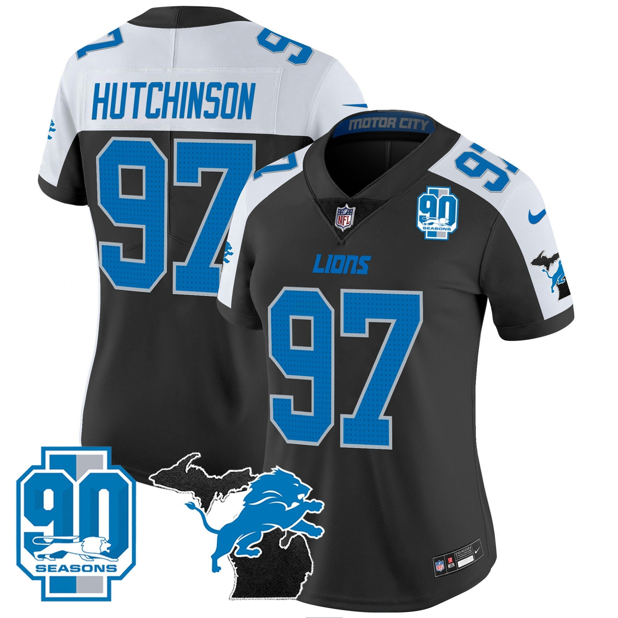 Camisa NFL Women’s Detroit 2024 Michigan & 90th Year Patch Vapor Jersey