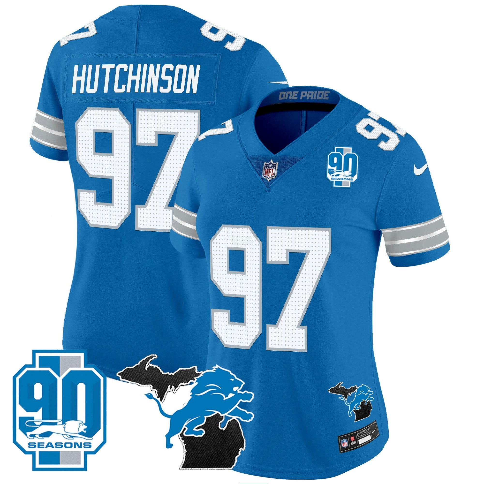 Camisa NFL Women’s Detroit 2024 Michigan & 90th Year Patch Vapor Jersey