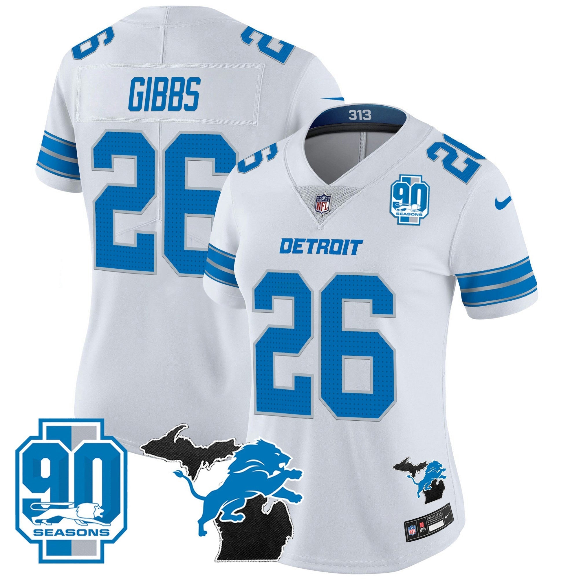 Camisa NFL Women’s Detroit 2024 Michigan & 90th Year Patch Vapor Jersey