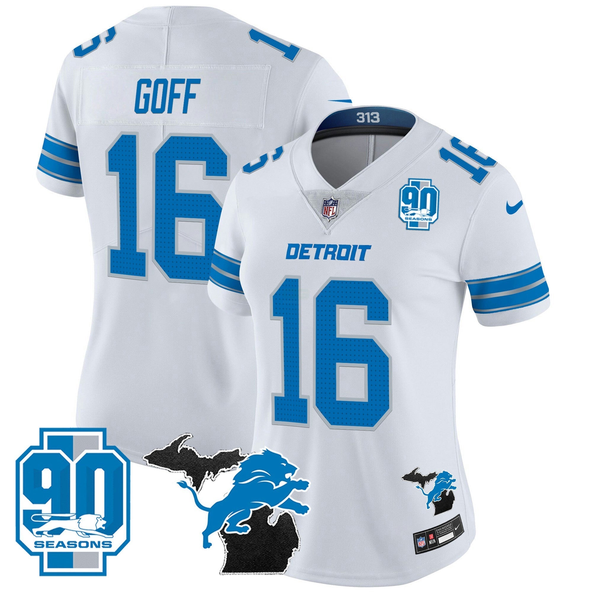 Camisa NFL Women’s Detroit 2024 Michigan & 90th Year Patch Vapor Jersey