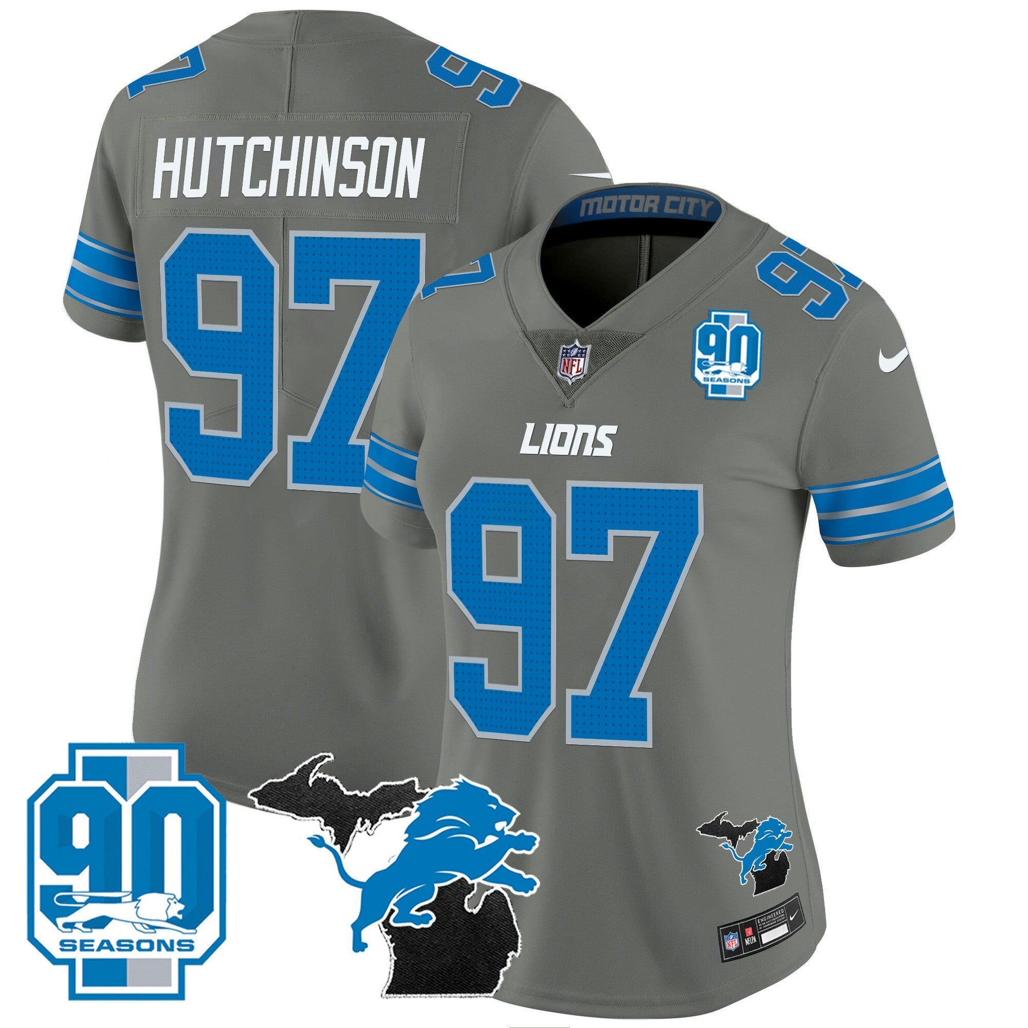 Camisa NFL Women’s Detroit 2024 Michigan & 90th Year Patch Vapor Jersey