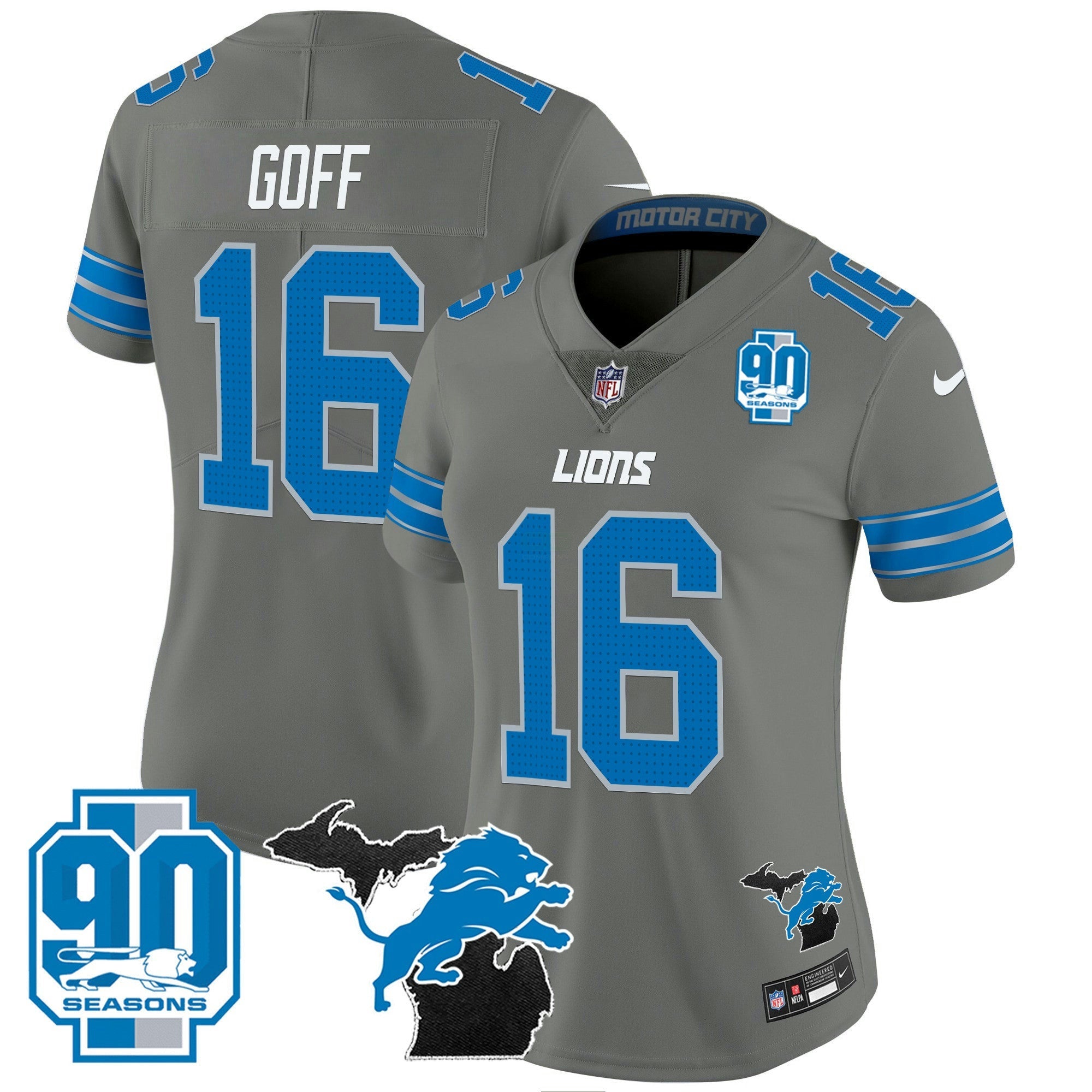 Camisa NFL Women’s Detroit 2024 Michigan & 90th Year Patch Vapor Jersey