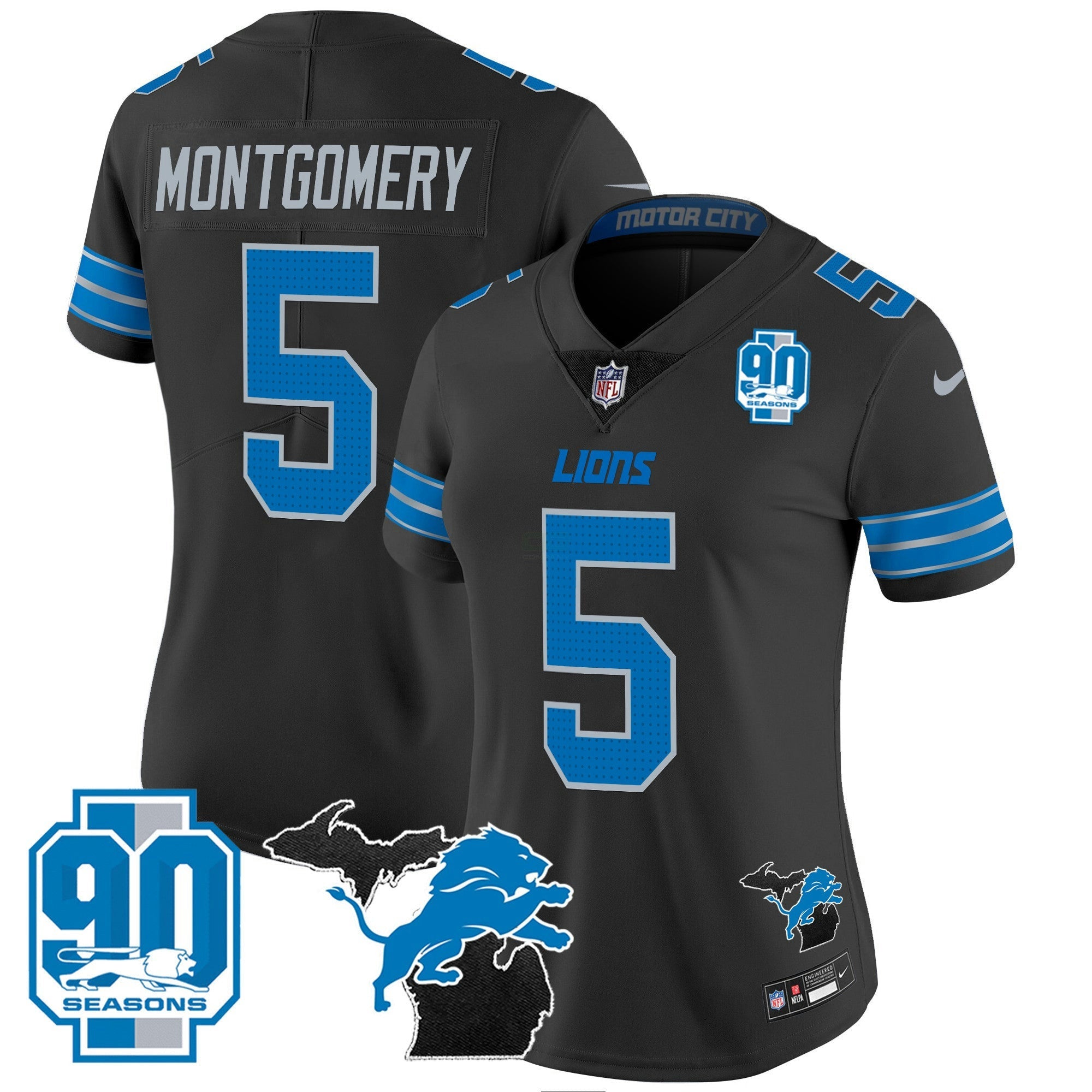 Camisa NFL Women’s Detroit 2024 Michigan & 90th Year Patch Vapor Jersey