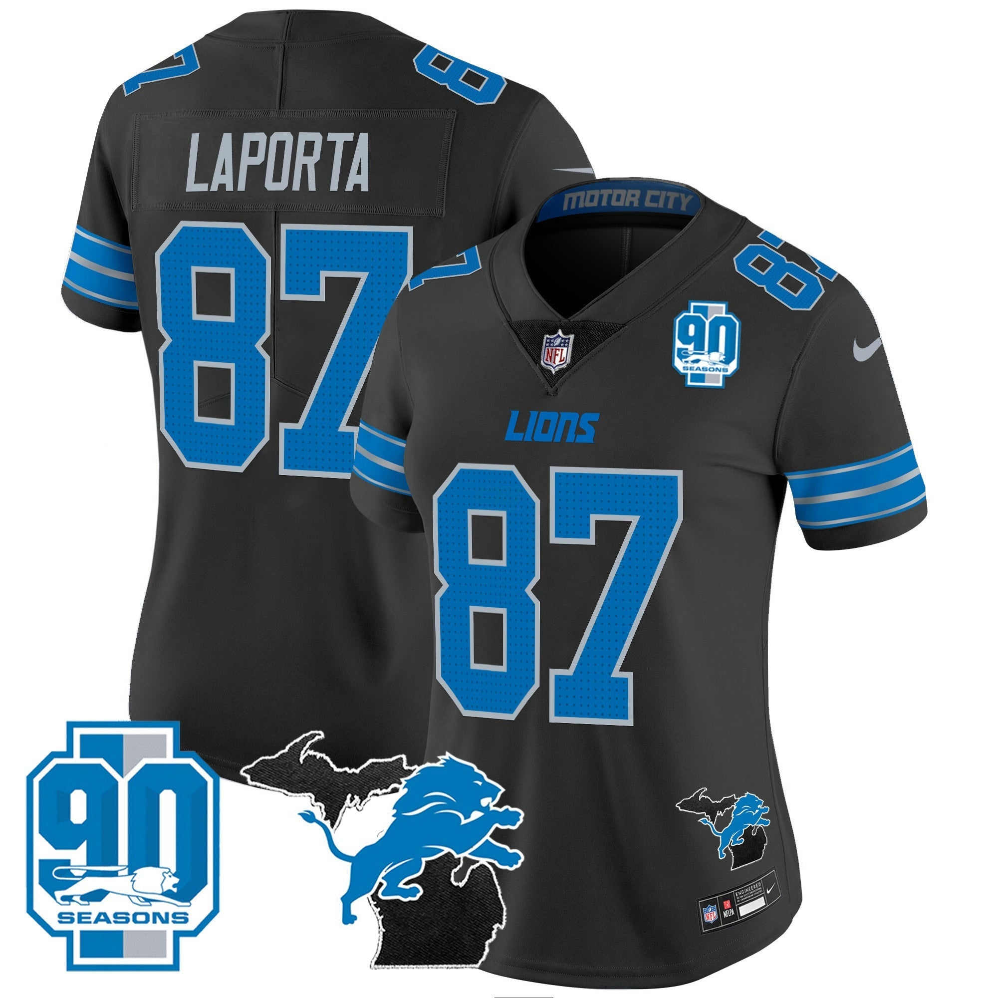 Camisa NFL Women’s Detroit 2024 Michigan & 90th Year Patch Vapor Jersey