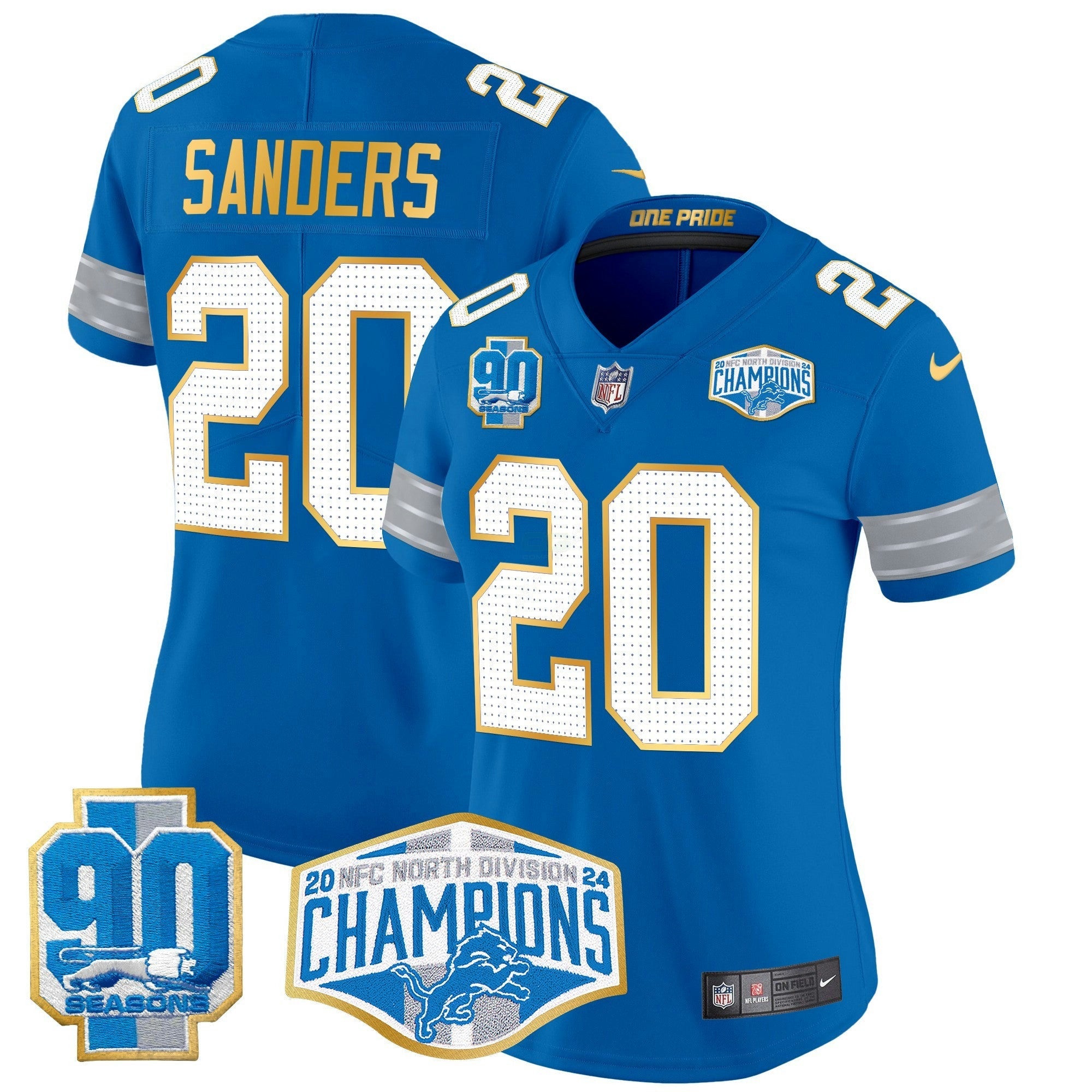 Camisa NFL Women’s Detroit 2024 NFC North Division Champions Patch Dourada Trim Vapor Limited Jersey