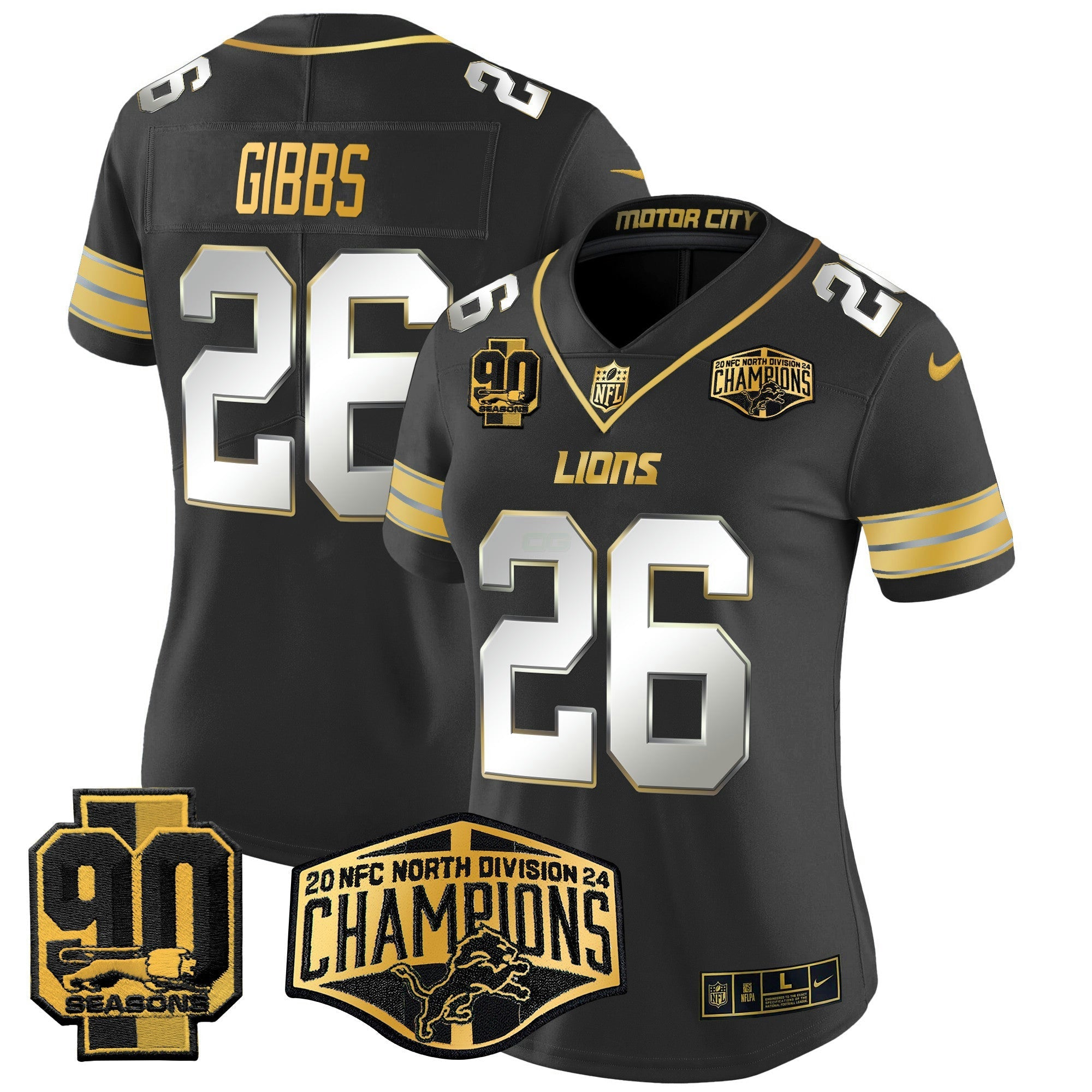 Camisa NFL Women’s Detroit 2024 NFC North Division Champions Patch Dourada Vapor Limited Jersey