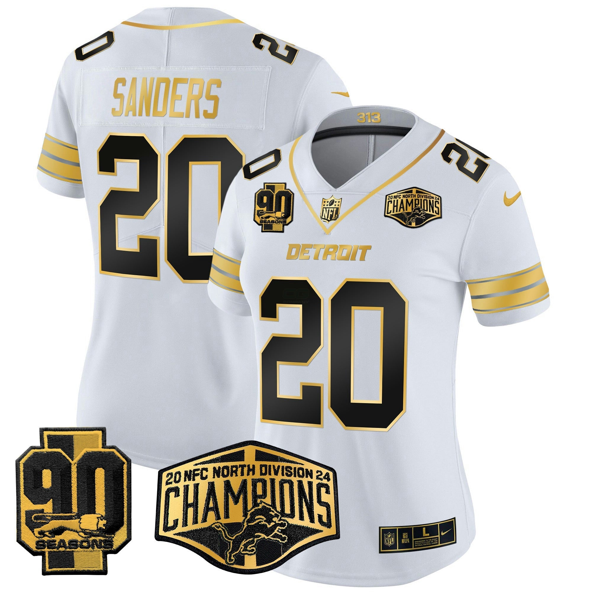 Camisa NFL Women’s Detroit 2024 NFC North Division Champions Patch Dourada Vapor Limited Jersey