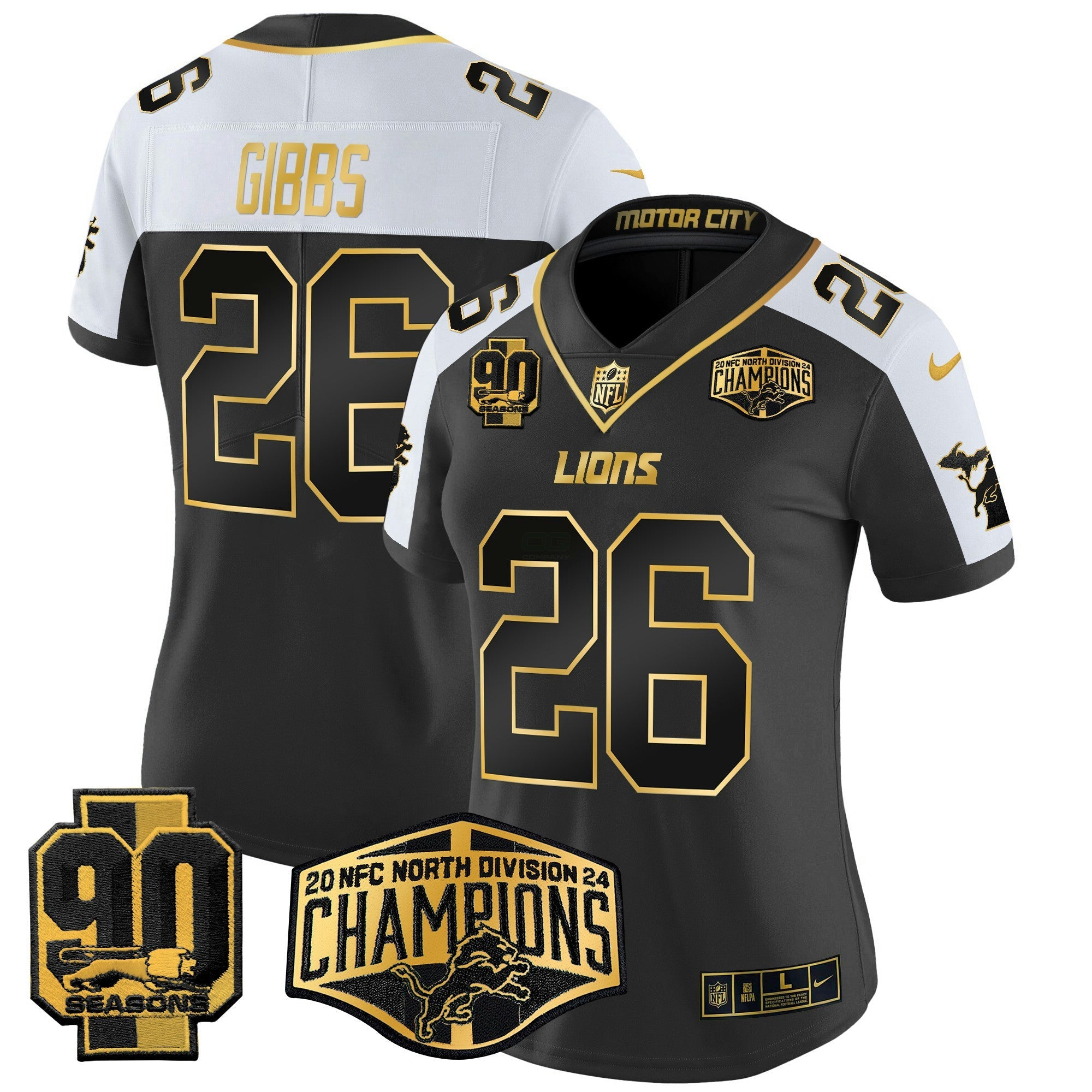 Camisa NFL Women’s Detroit 2024 NFC North Division Champions Patch Dourada Vapor Limited Jersey