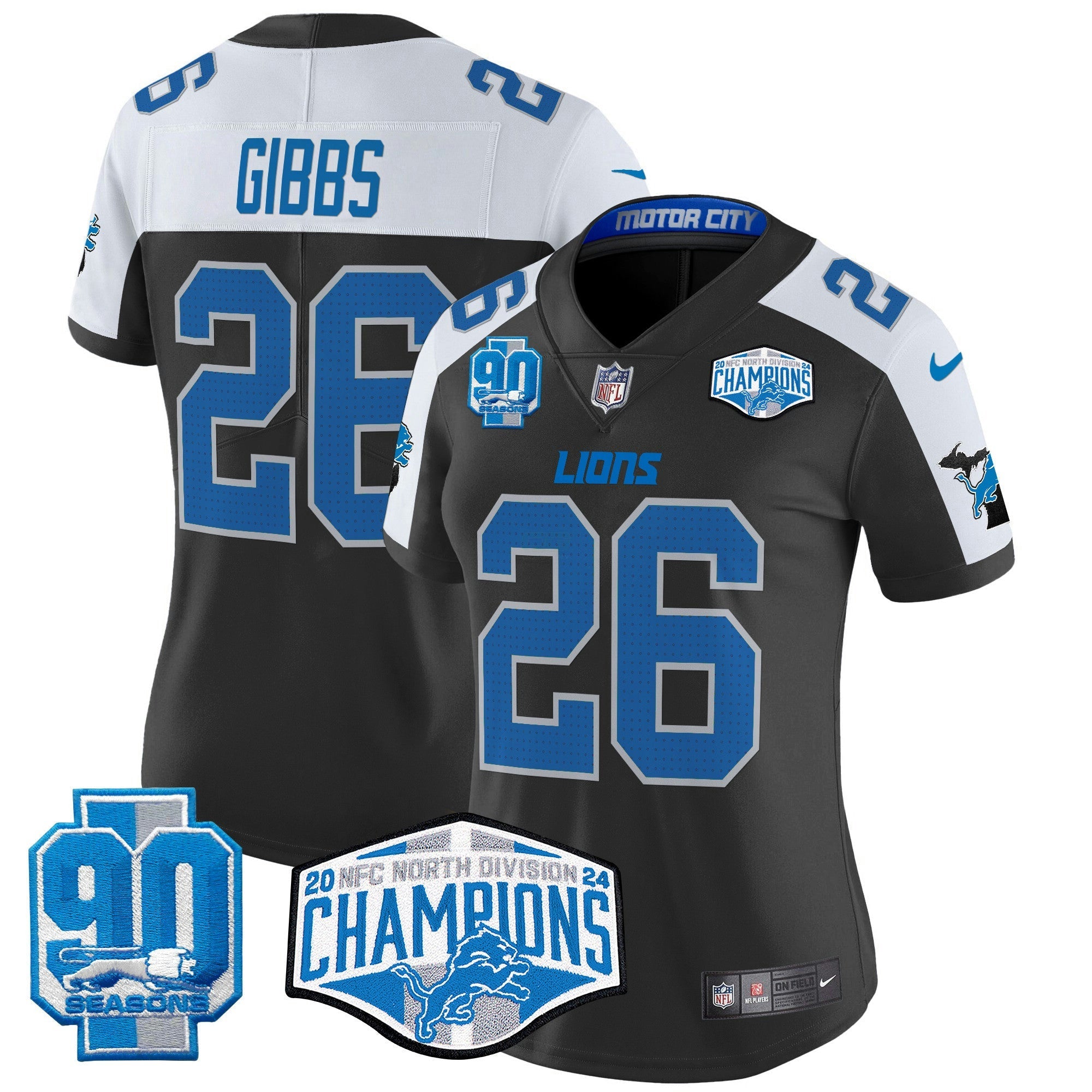 Camisa NFL Women’s Detroit 2024 NFC North Division Champions Patch Vapor Limited Jersey