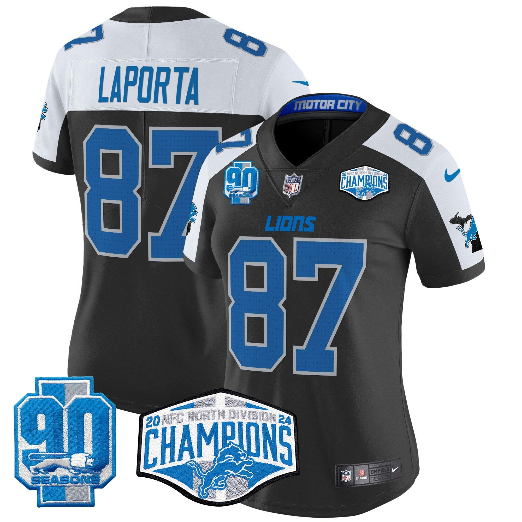 Camisa NFL Women’s Detroit 2024 NFC North Division Champions Patch Vapor Limited Jersey
