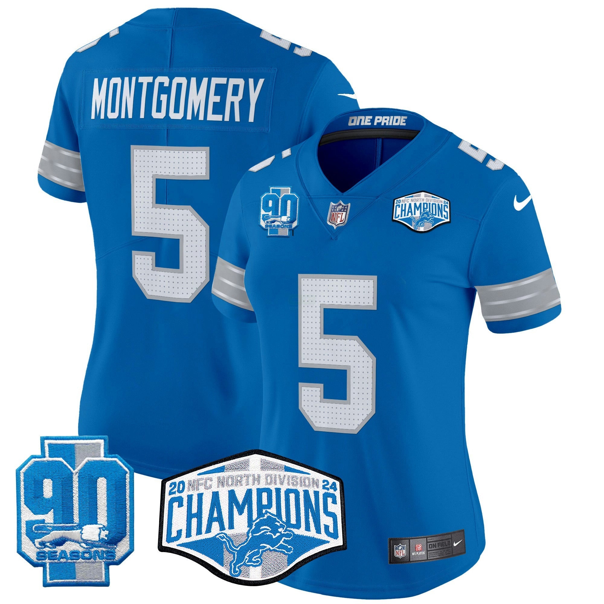 Camisa NFL Women’s Detroit 2024 NFC North Division Champions Patch Vapor Limited Jersey