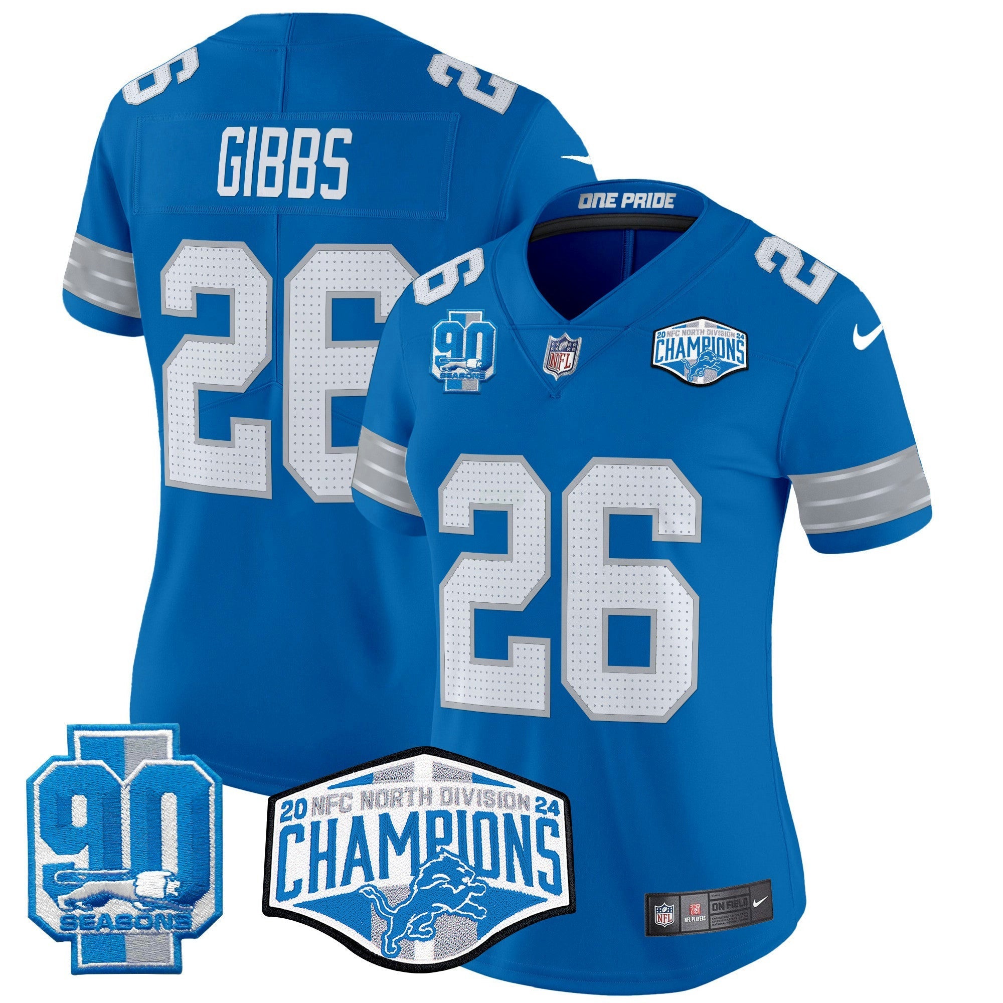 Camisa NFL Women’s Detroit 2024 NFC North Division Champions Patch Vapor Limited Jersey