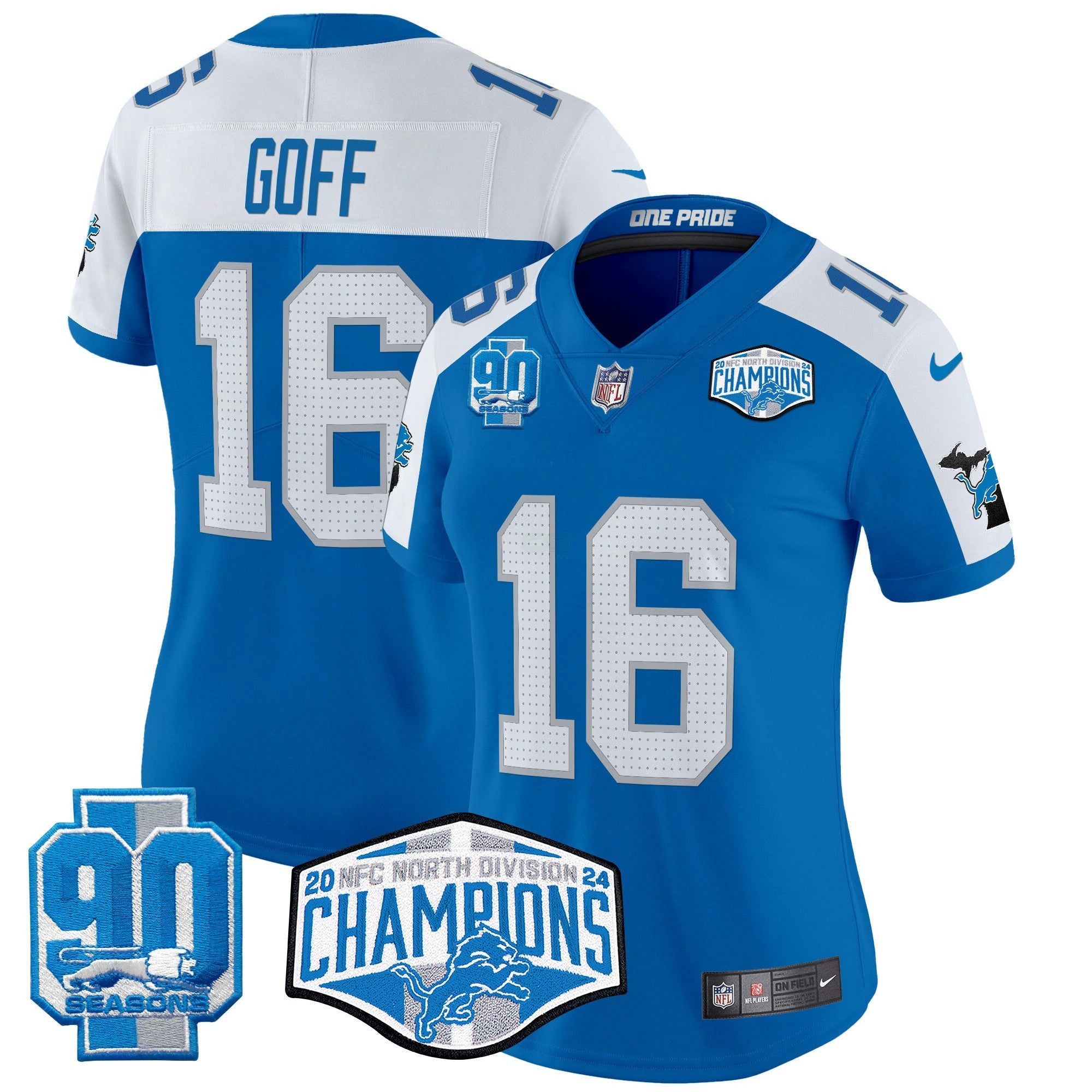 Camisa NFL Women’s Detroit 2024 NFC North Division Champions Patch Vapor Limited Jersey