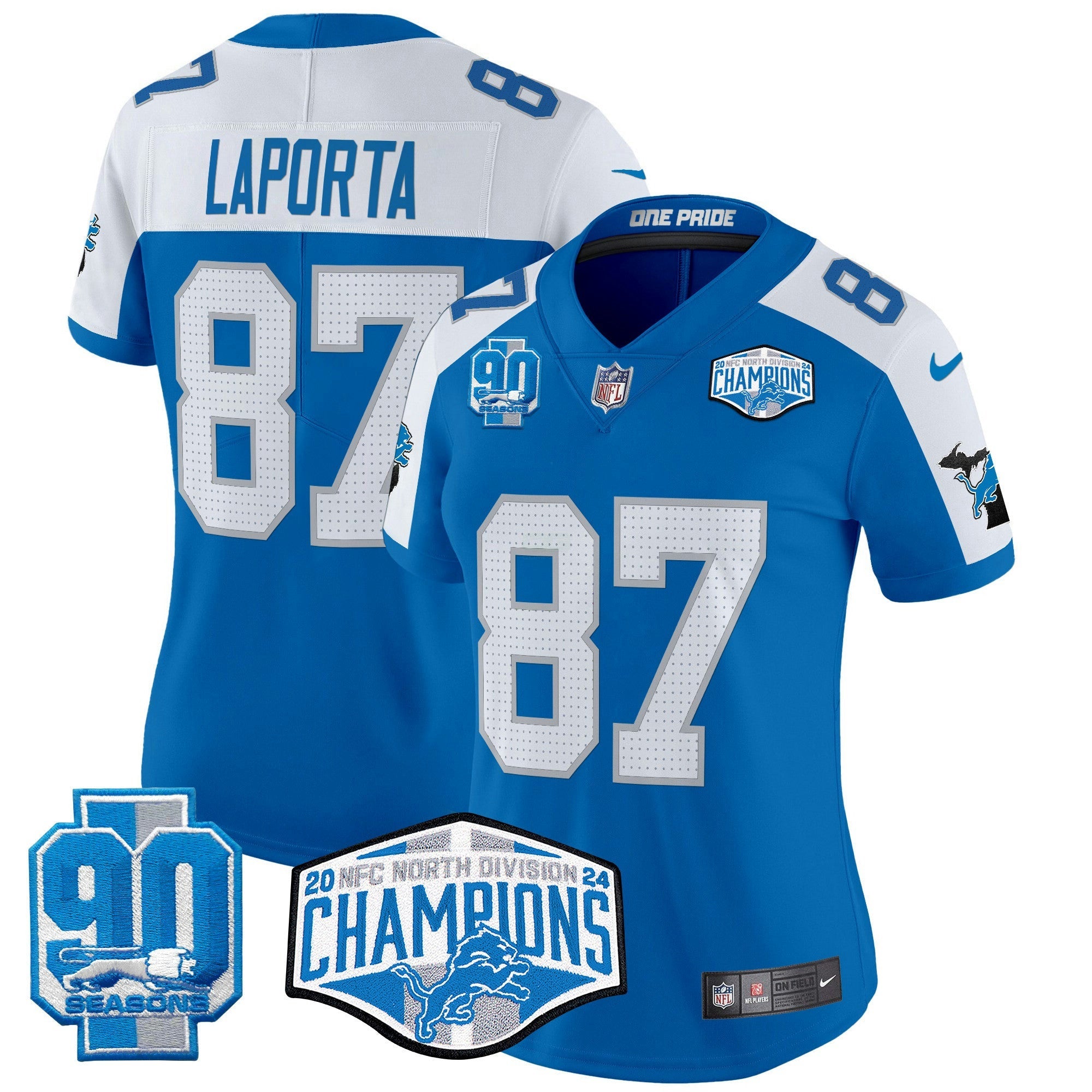 Camisa NFL Women’s Detroit 2024 NFC North Division Champions Patch Vapor Limited Jersey