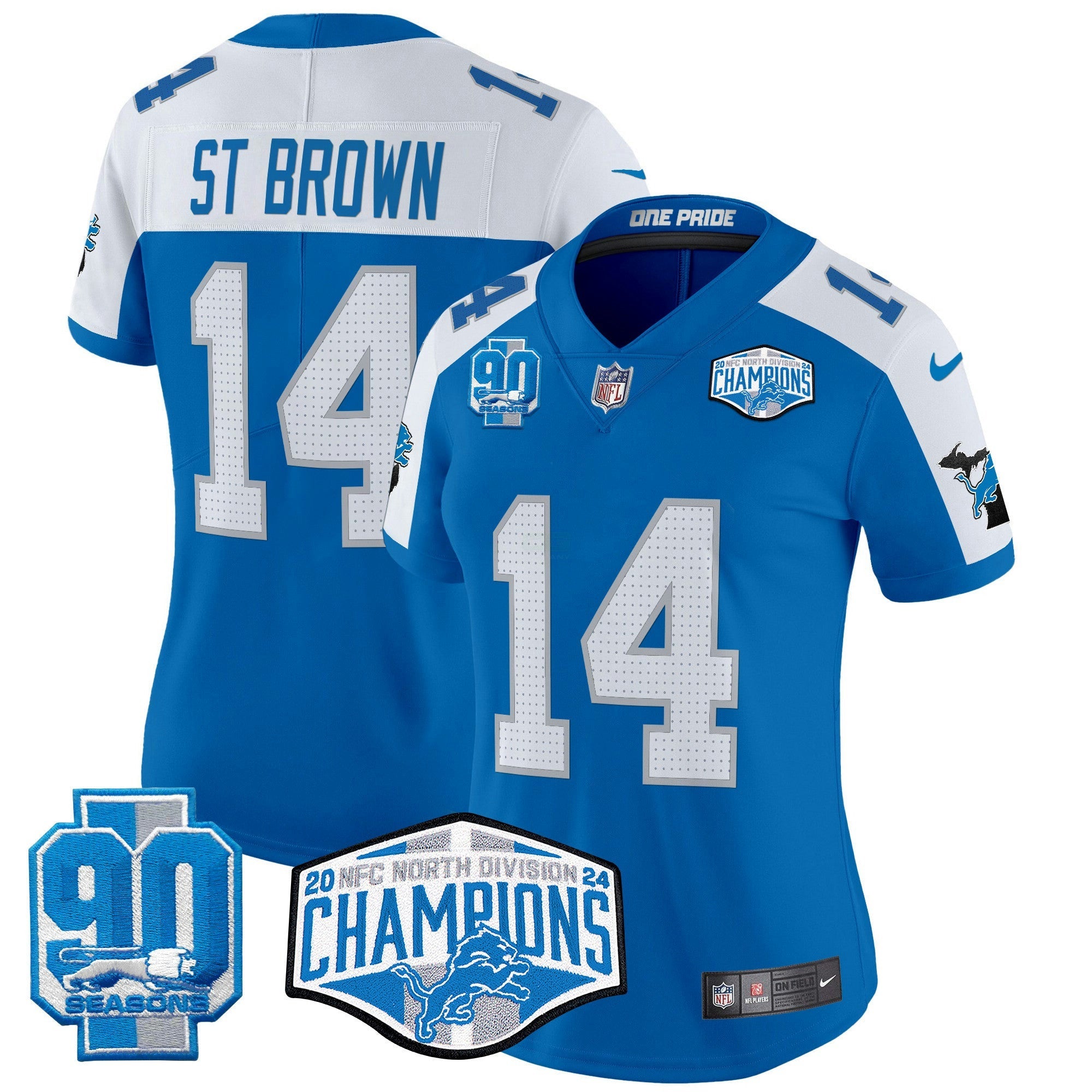 Camisa NFL Women’s Detroit 2024 NFC North Division Champions Patch Vapor Limited Jersey