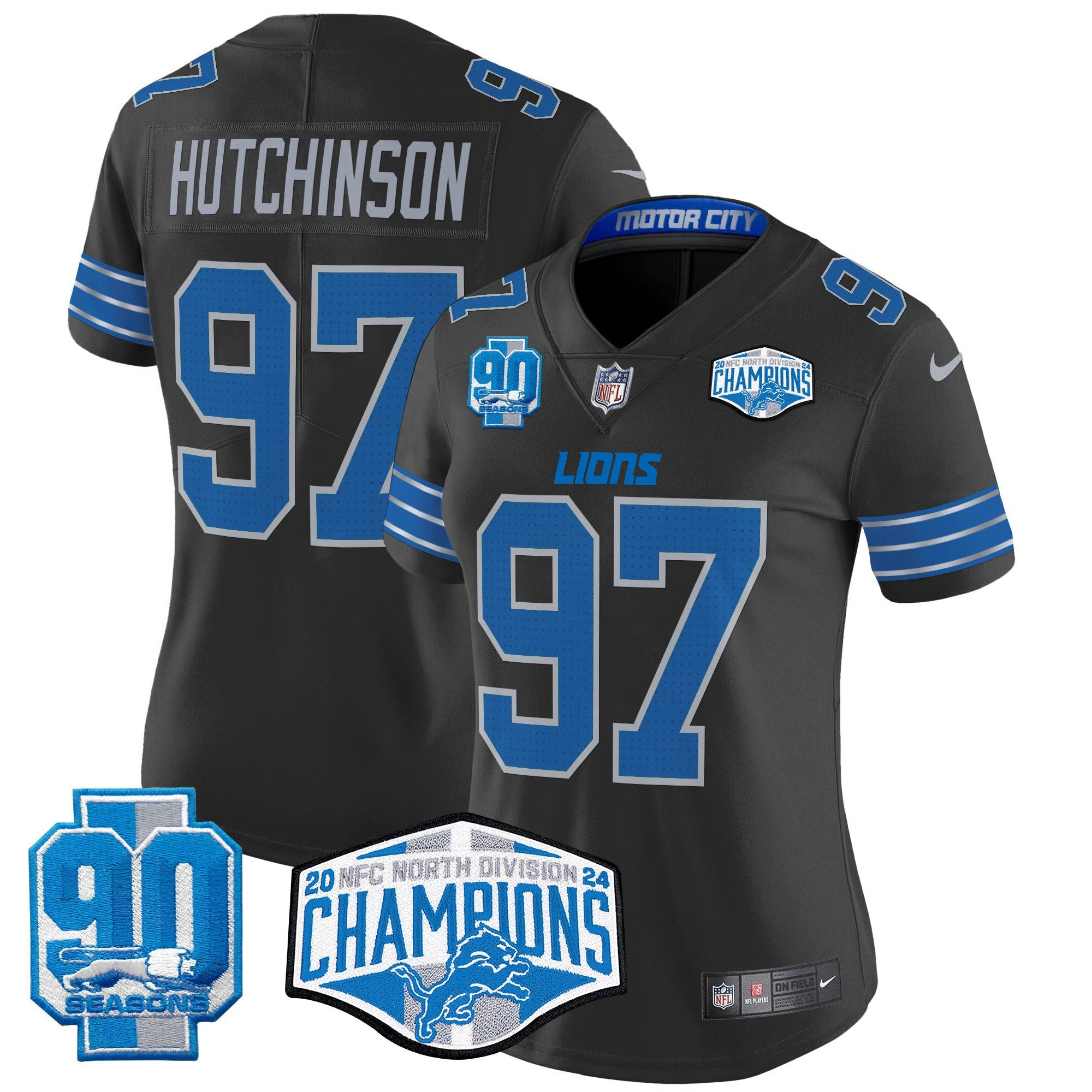 Camisa NFL Women’s Detroit 2024 NFC North Division Champions Patch Vapor Limited Jersey