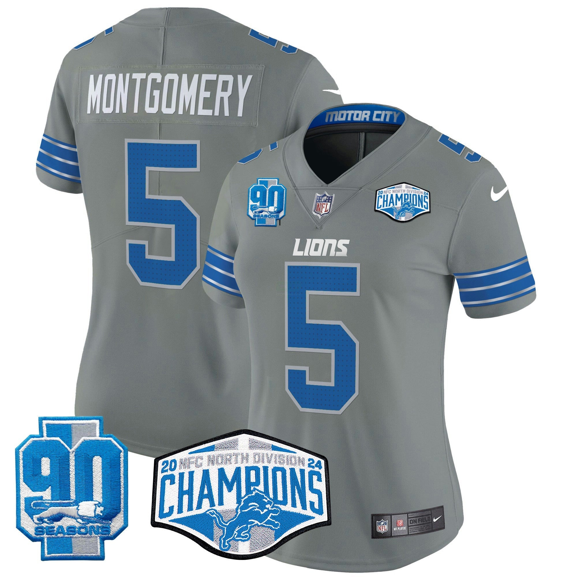 Camisa NFL Women’s Detroit 2024 NFC North Division Champions Patch Vapor Limited Jersey
