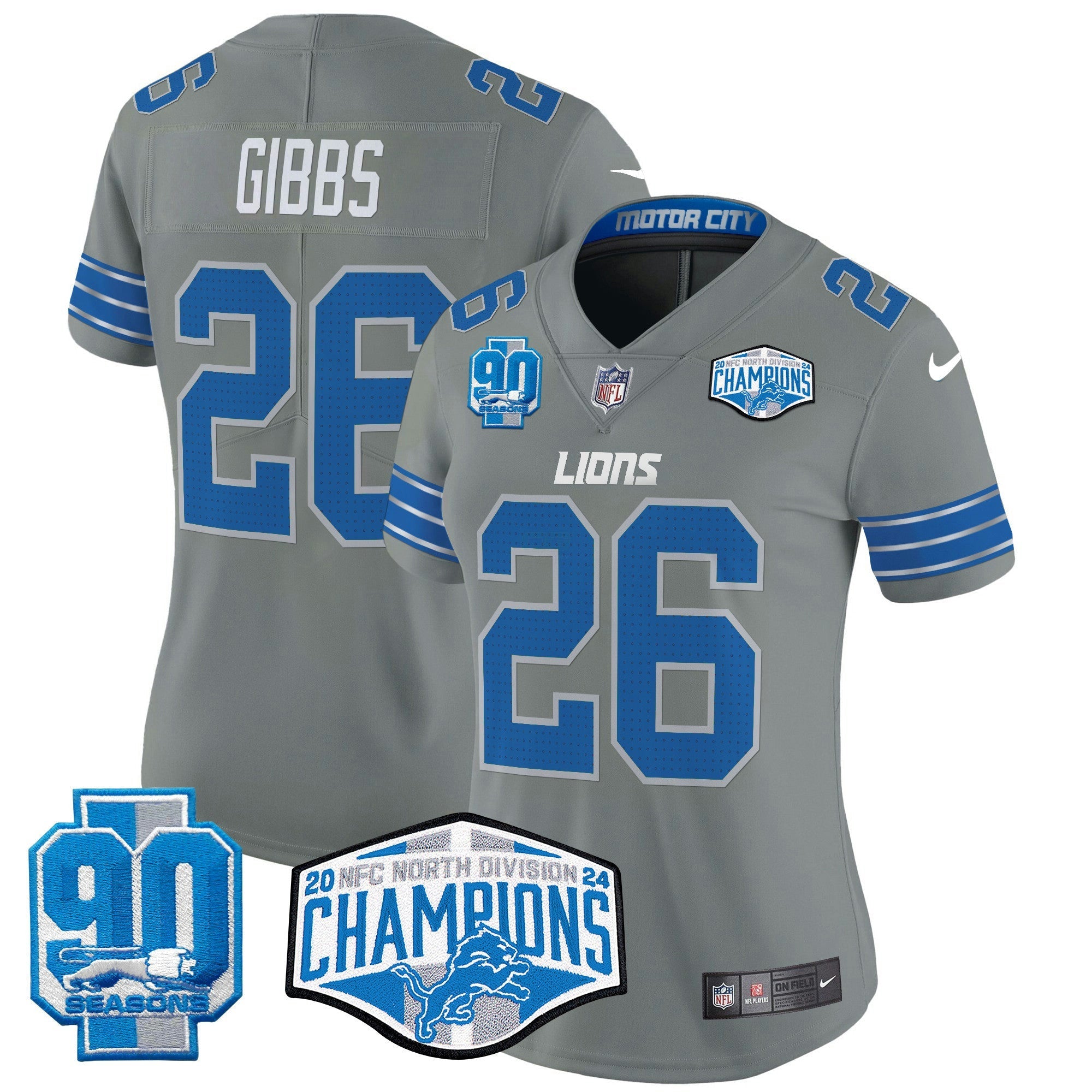 Camisa NFL Women’s Detroit 2024 NFC North Division Champions Patch Vapor Limited Jersey
