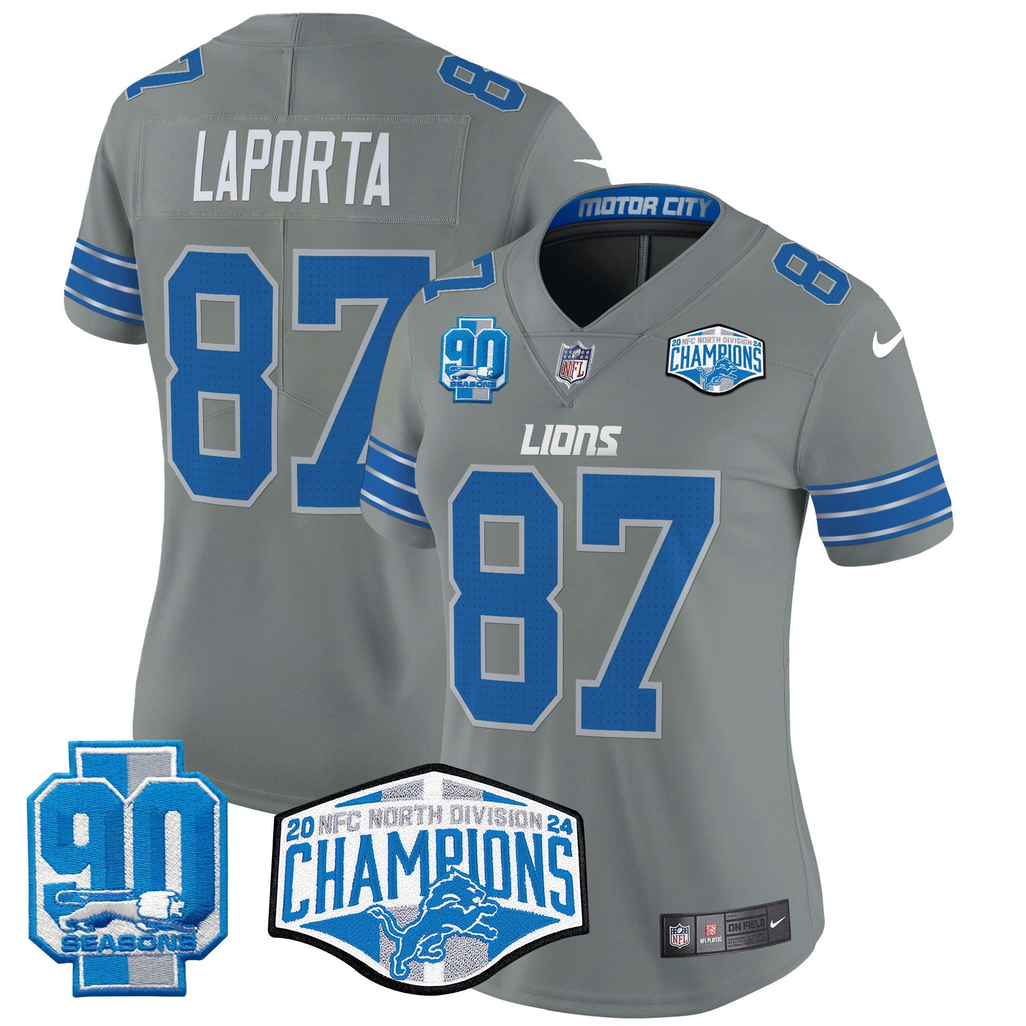 Camisa NFL Women’s Detroit 2024 NFC North Division Champions Patch Vapor Limited Jersey
