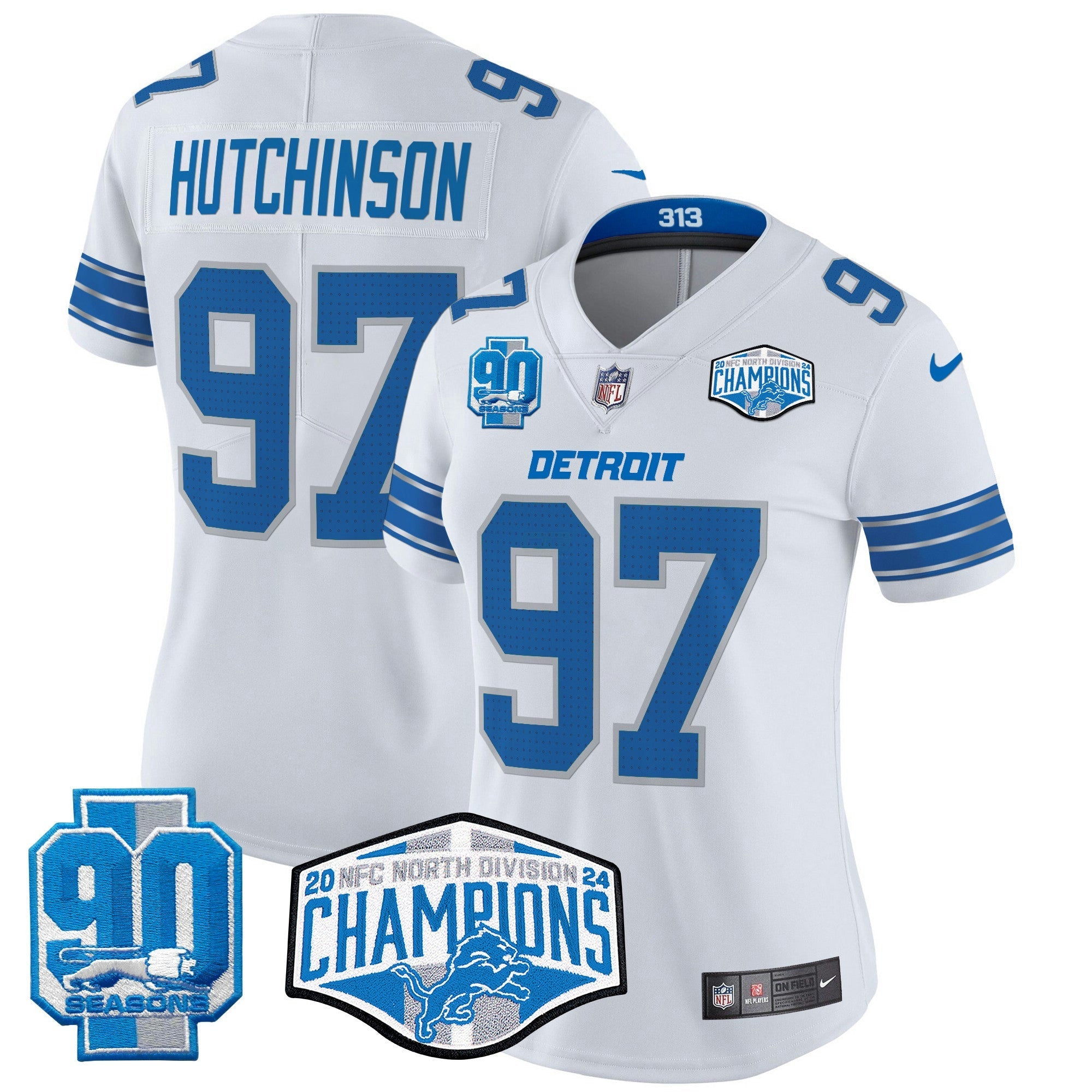 Camisa NFL Women’s Detroit 2024 NFC North Division Champions Patch Vapor Limited Jersey