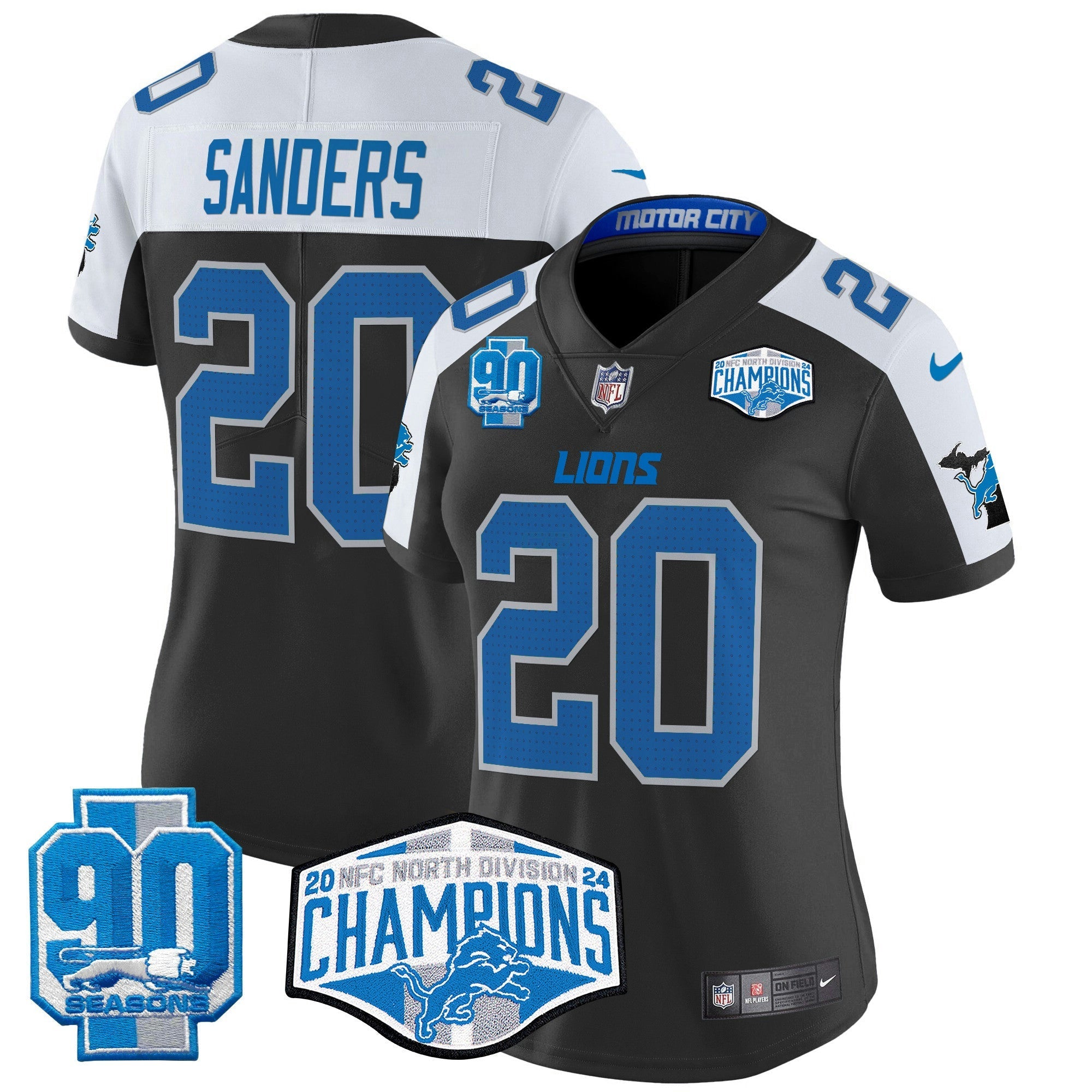 Camisa NFL Women’s Detroit 2024 NFC North Division Champions Patch Vapor Limited Jersey