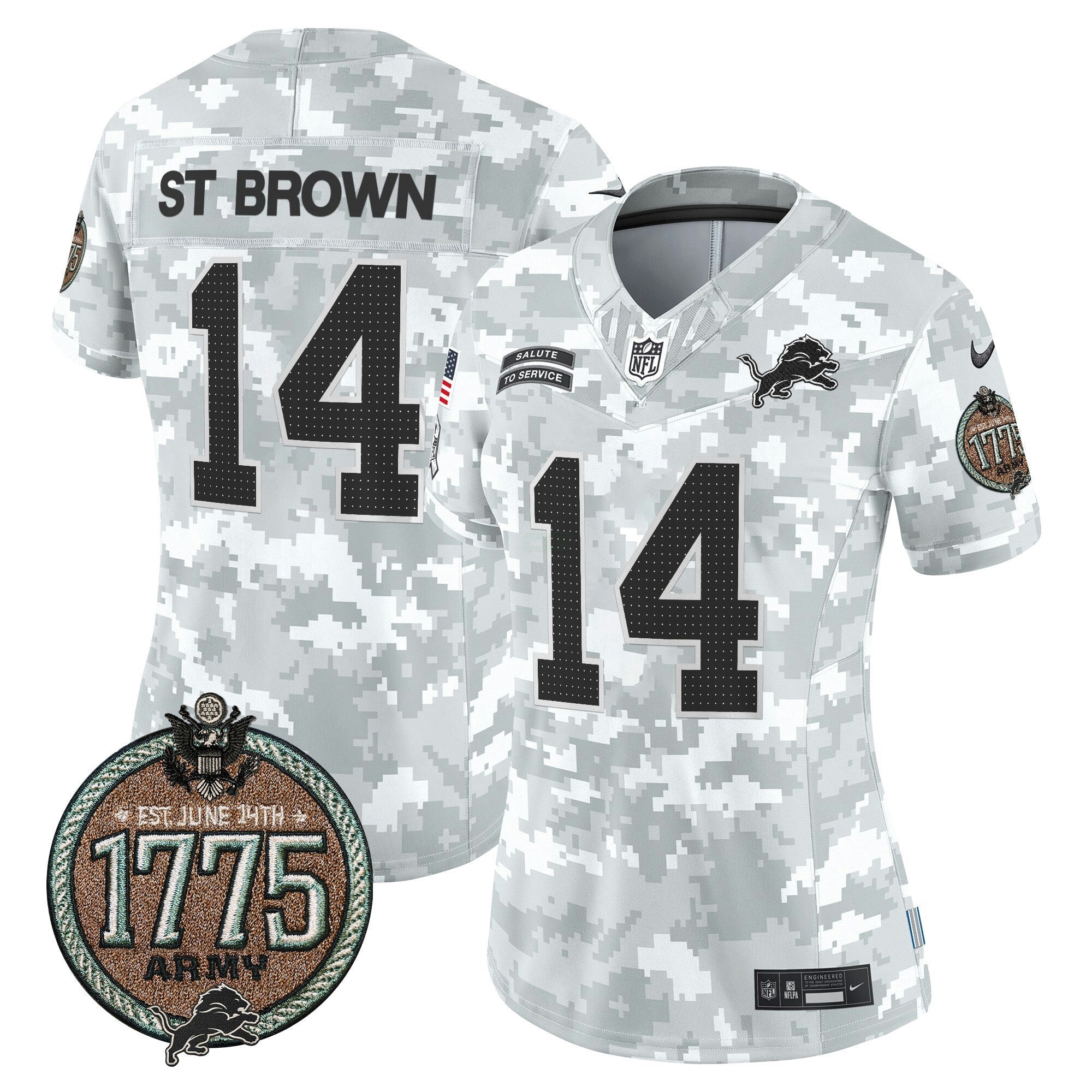 Camisa NFL Women’s Detroit 2024 Salute to Service Establishment Year Patch Vapor Limited Jersey