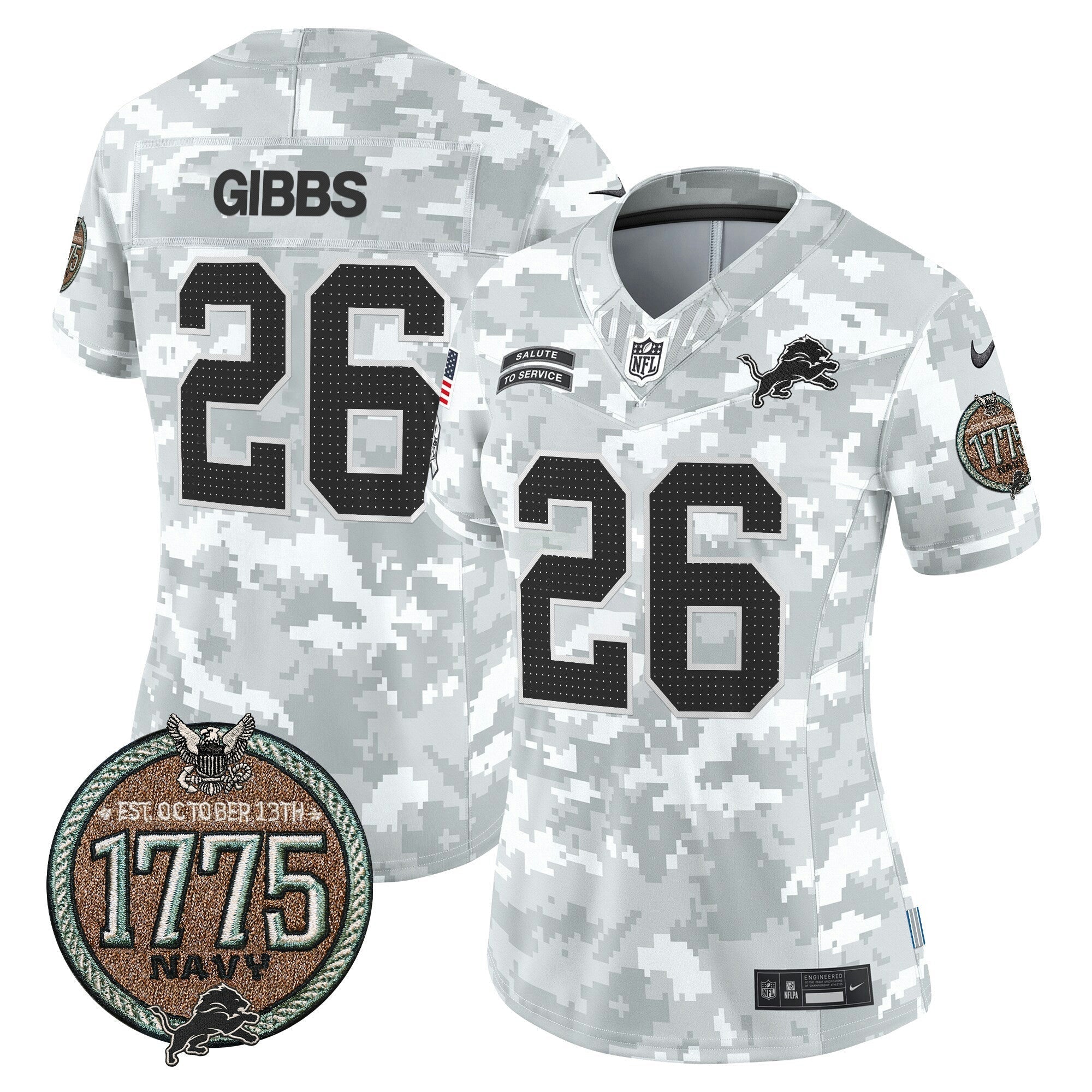 Camisa NFL Women’s Detroit 2024 Salute to Service Establishment Year Patch Vapor Limited Jersey