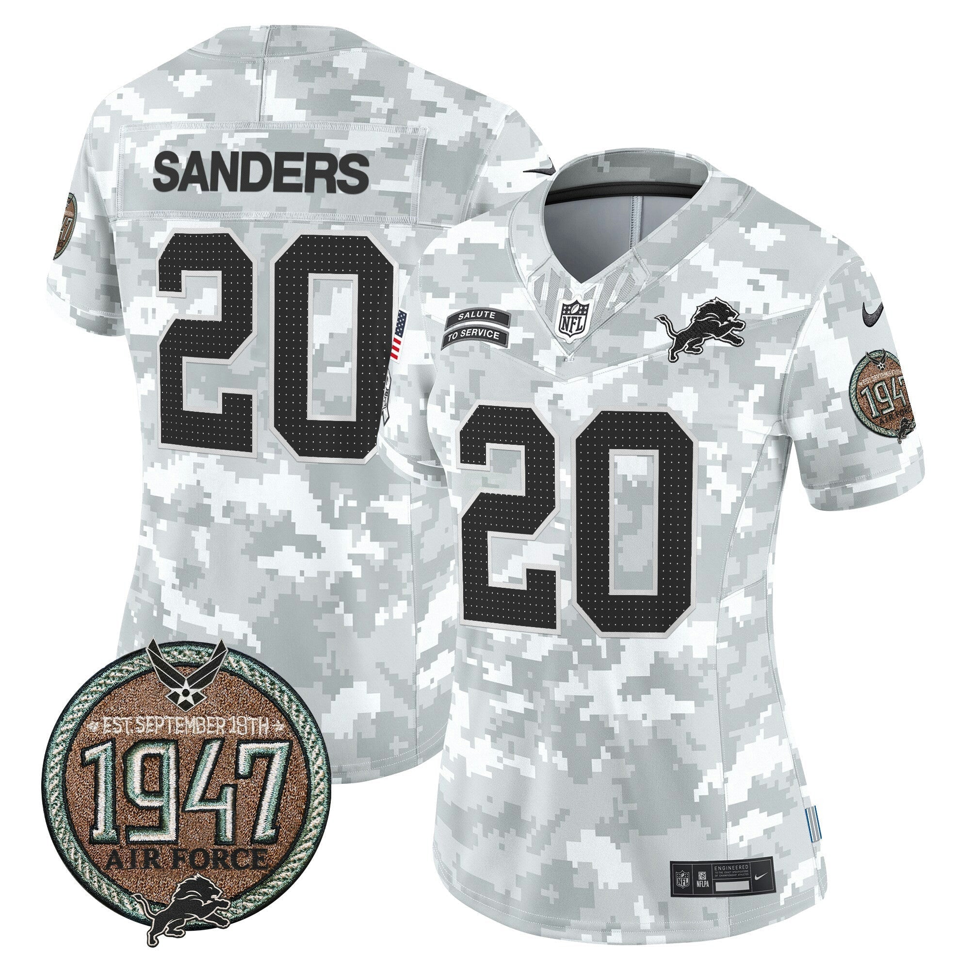Camisa NFL Women’s Detroit 2024 Salute to Service Establishment Year Patch Vapor Limited Jersey