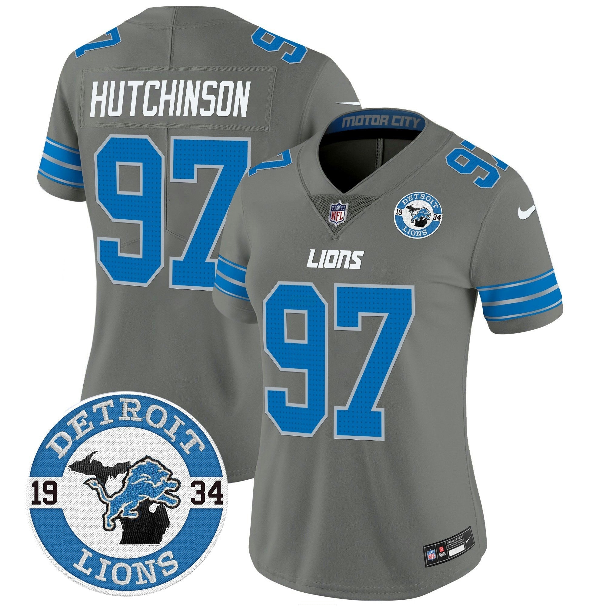 Camisa NFL Women’s Detroit 2024 Vapor Limited Jersey – Est. 1934 Patch