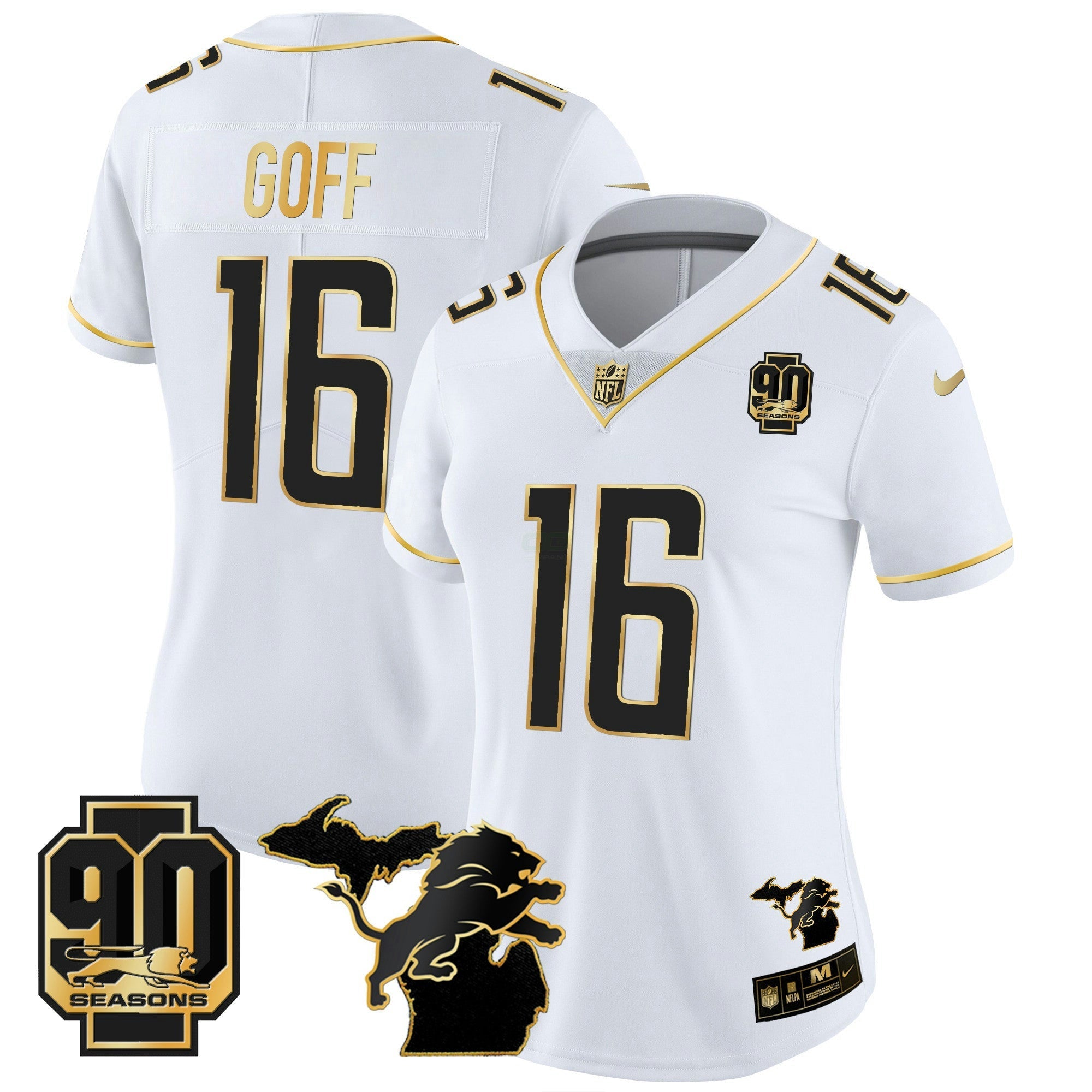 Camisa NFL Women’s Detroit 90th Year & Michigan Patch Dourada Vapor Jersey