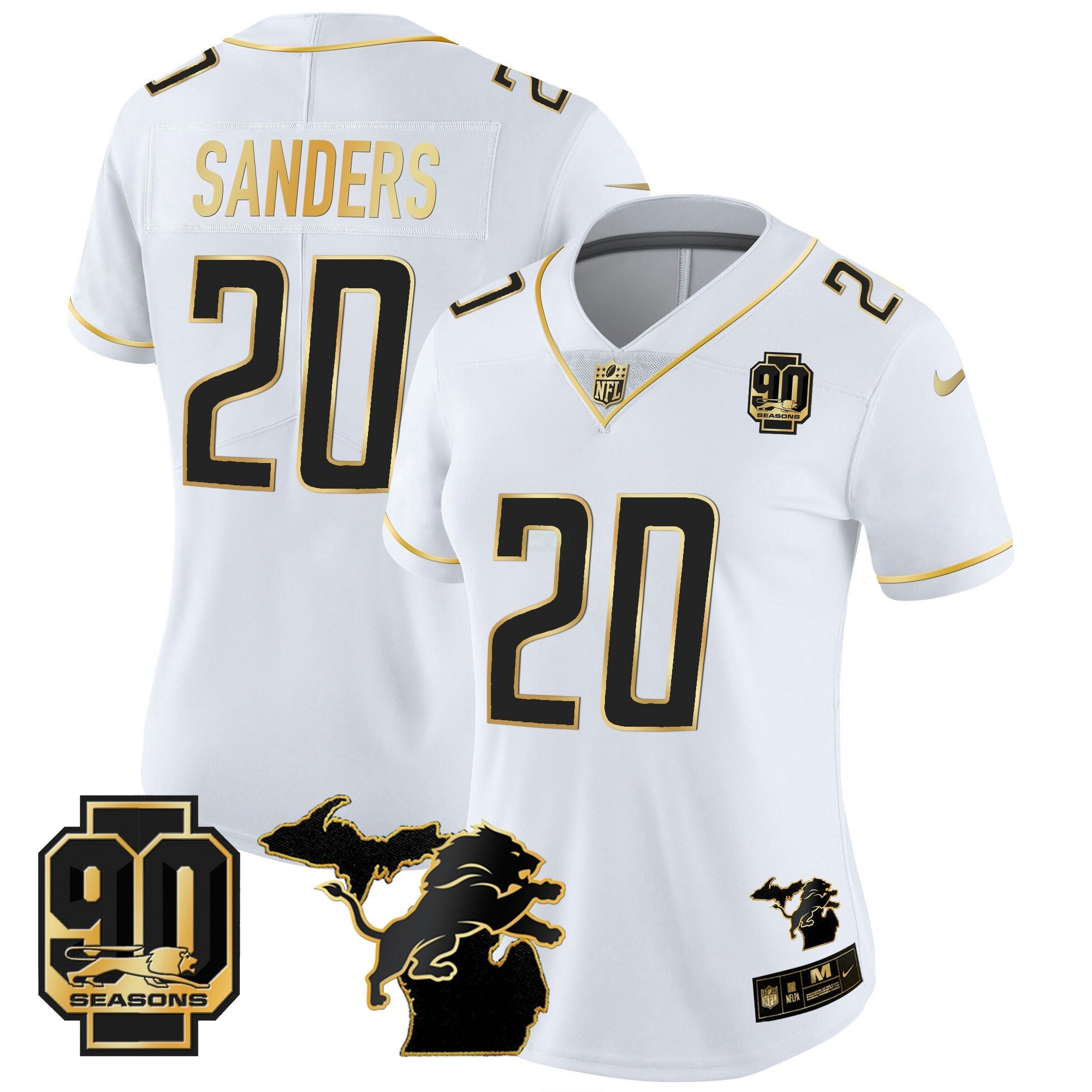 Camisa NFL Women’s Detroit 90th Year & Michigan Patch Dourada Vapor Jersey