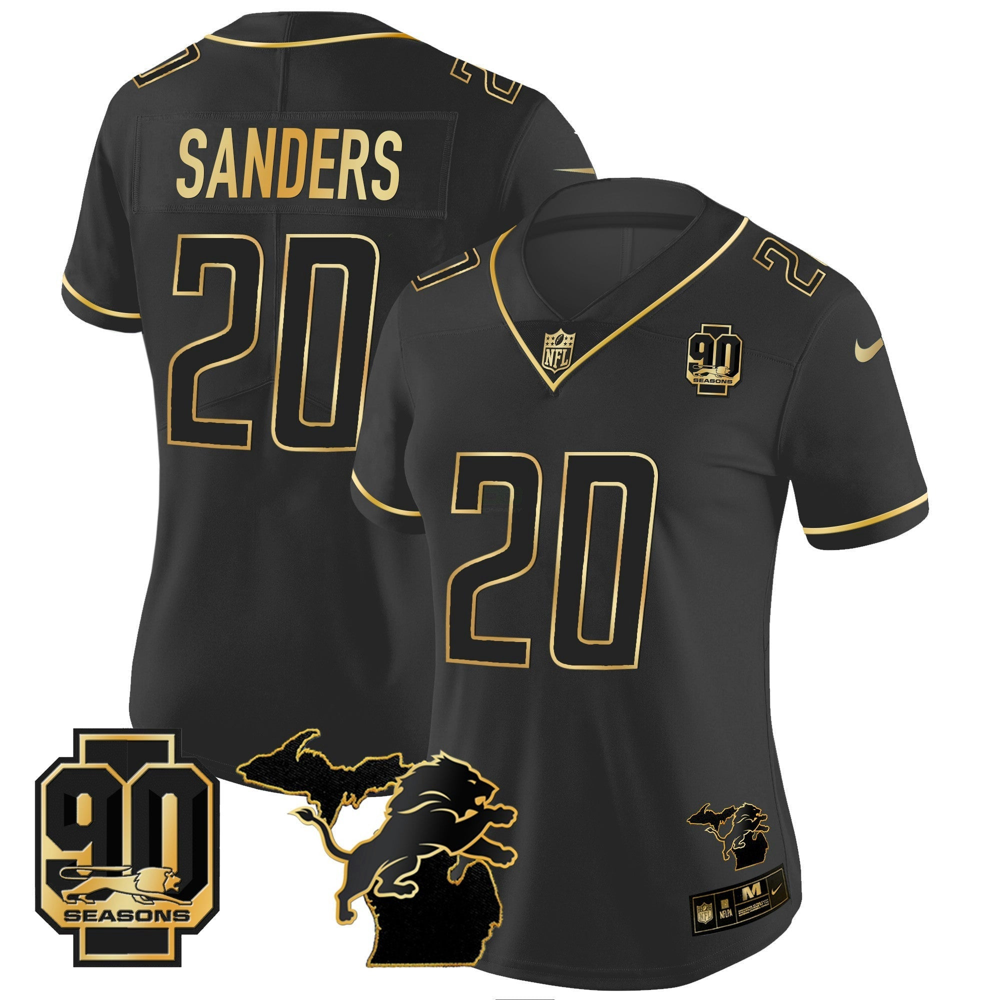Camisa NFL Women’s Detroit 90th Year & Michigan Patch Dourada Vapor Jersey