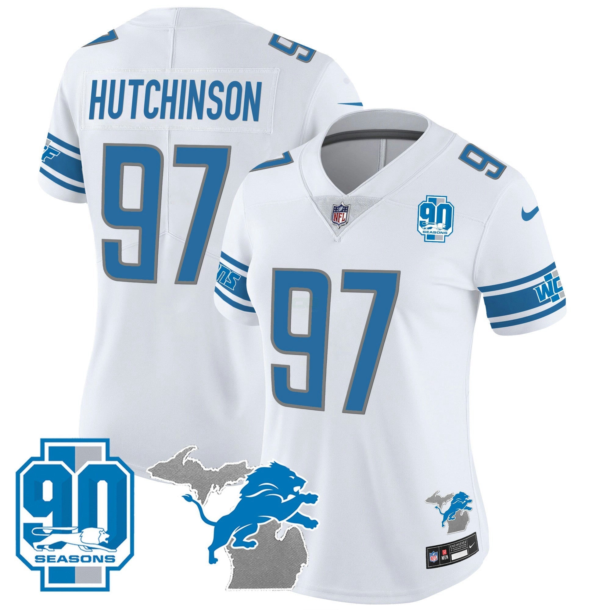 Camisa NFL Women’s Detroit 90th Year & Michigan Patch Vapor Jersey