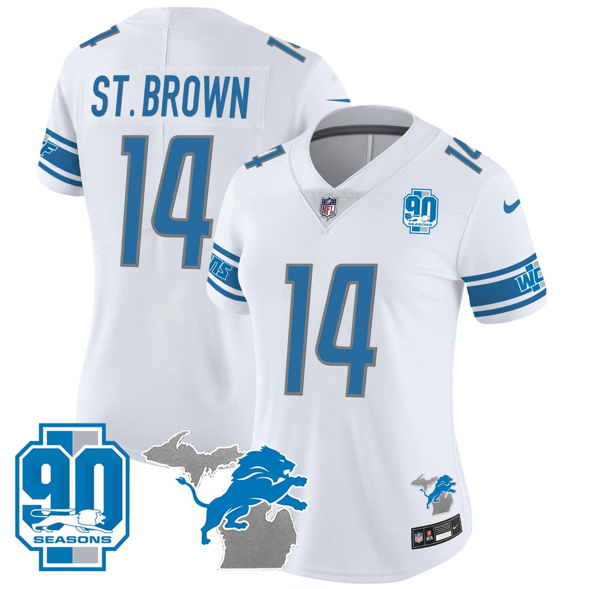 Camisa NFL Women’s Detroit 90th Year & Michigan Patch Vapor Jersey