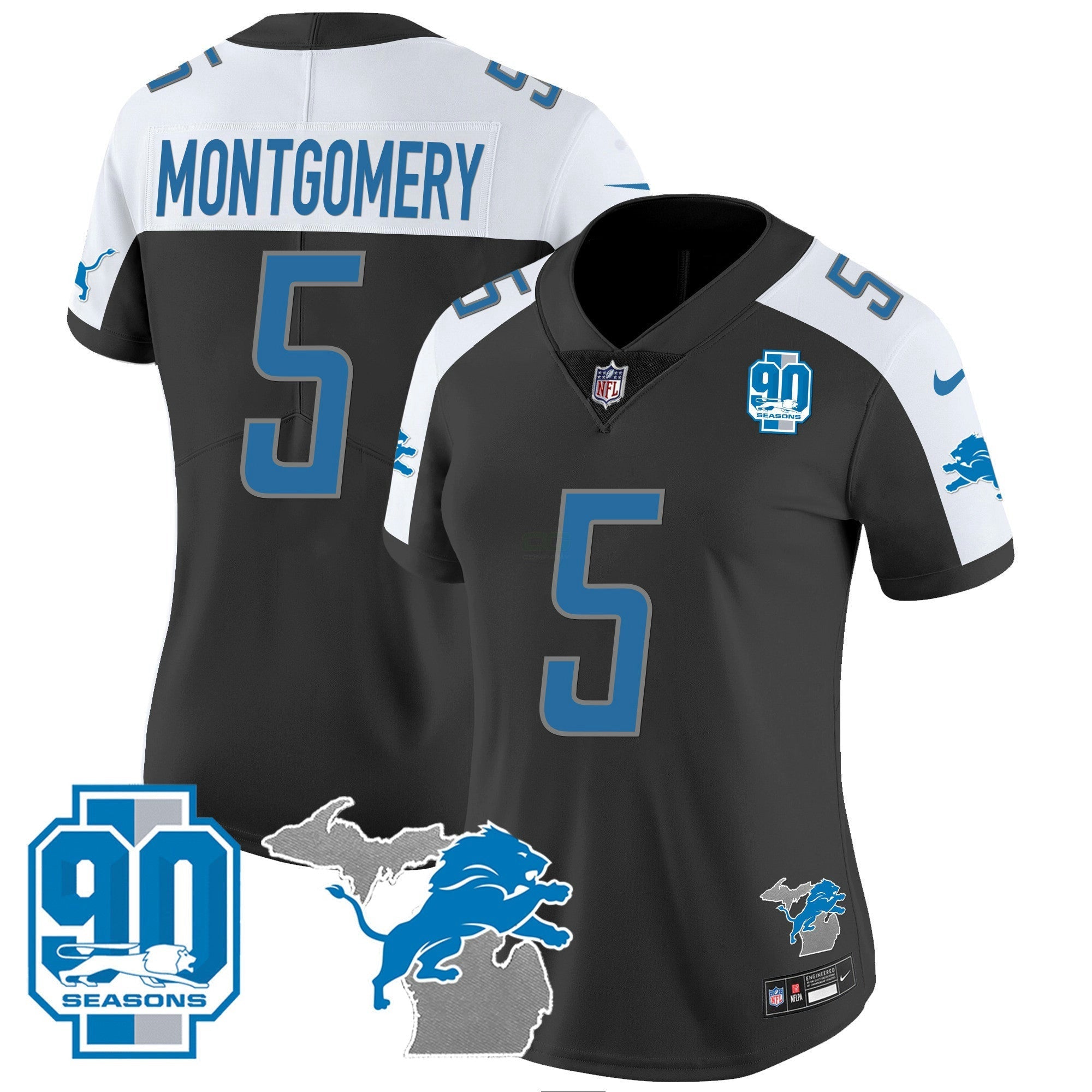 Camisa NFL Women’s Detroit 90th Year & Michigan Patch Vapor Jersey