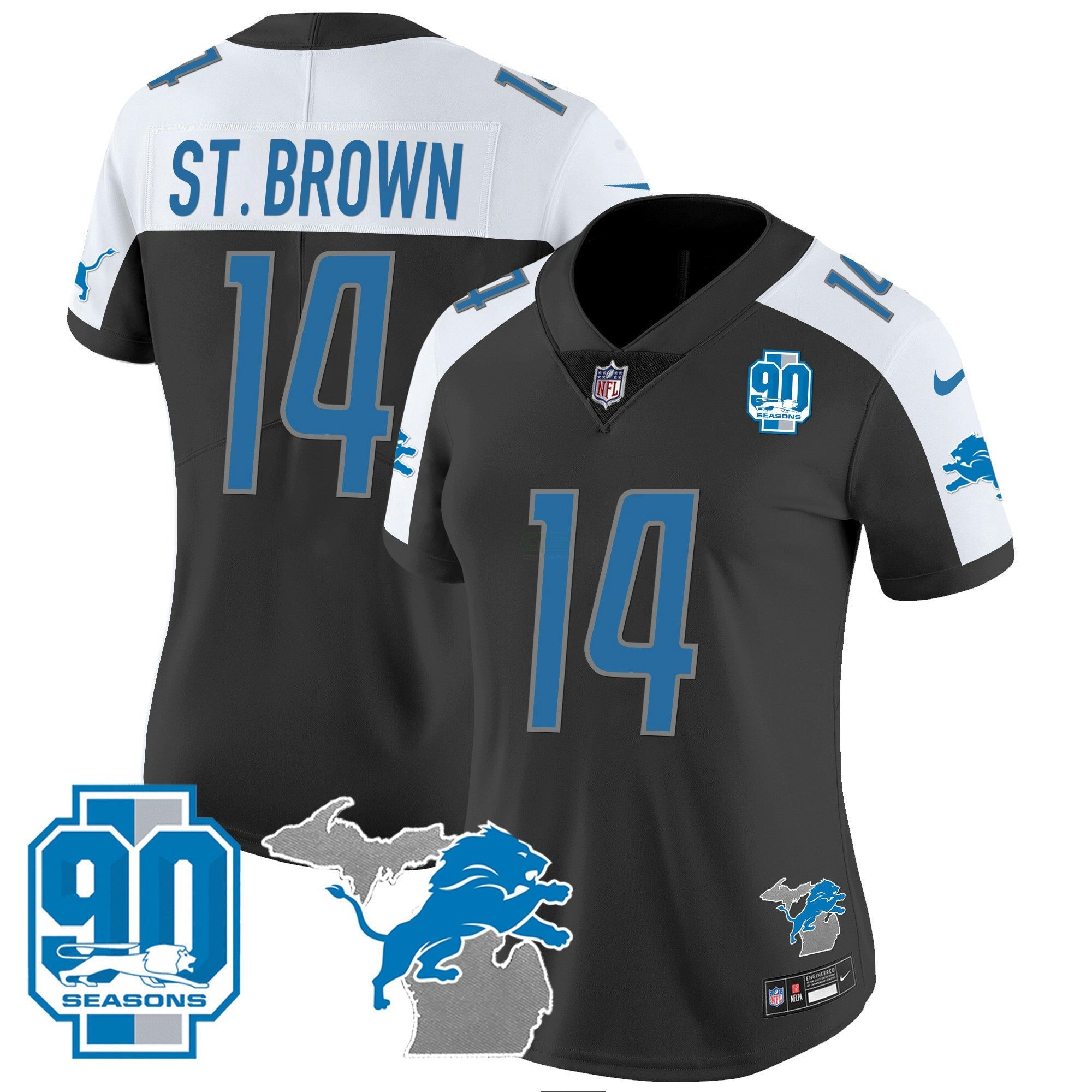 Camisa NFL Women’s Detroit 90th Year & Michigan Patch Vapor Jersey