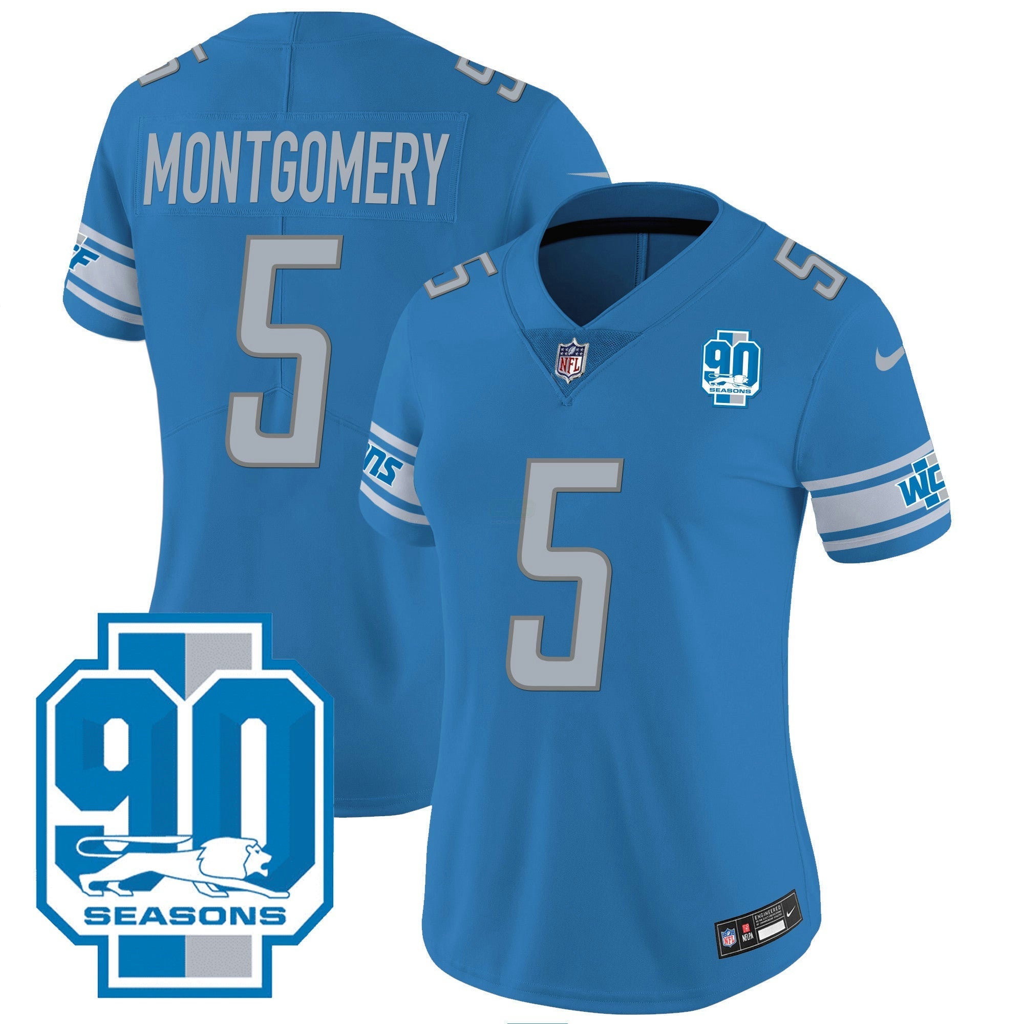 Camisa NFL Women’s Detroit 90th Year Patch Jersey