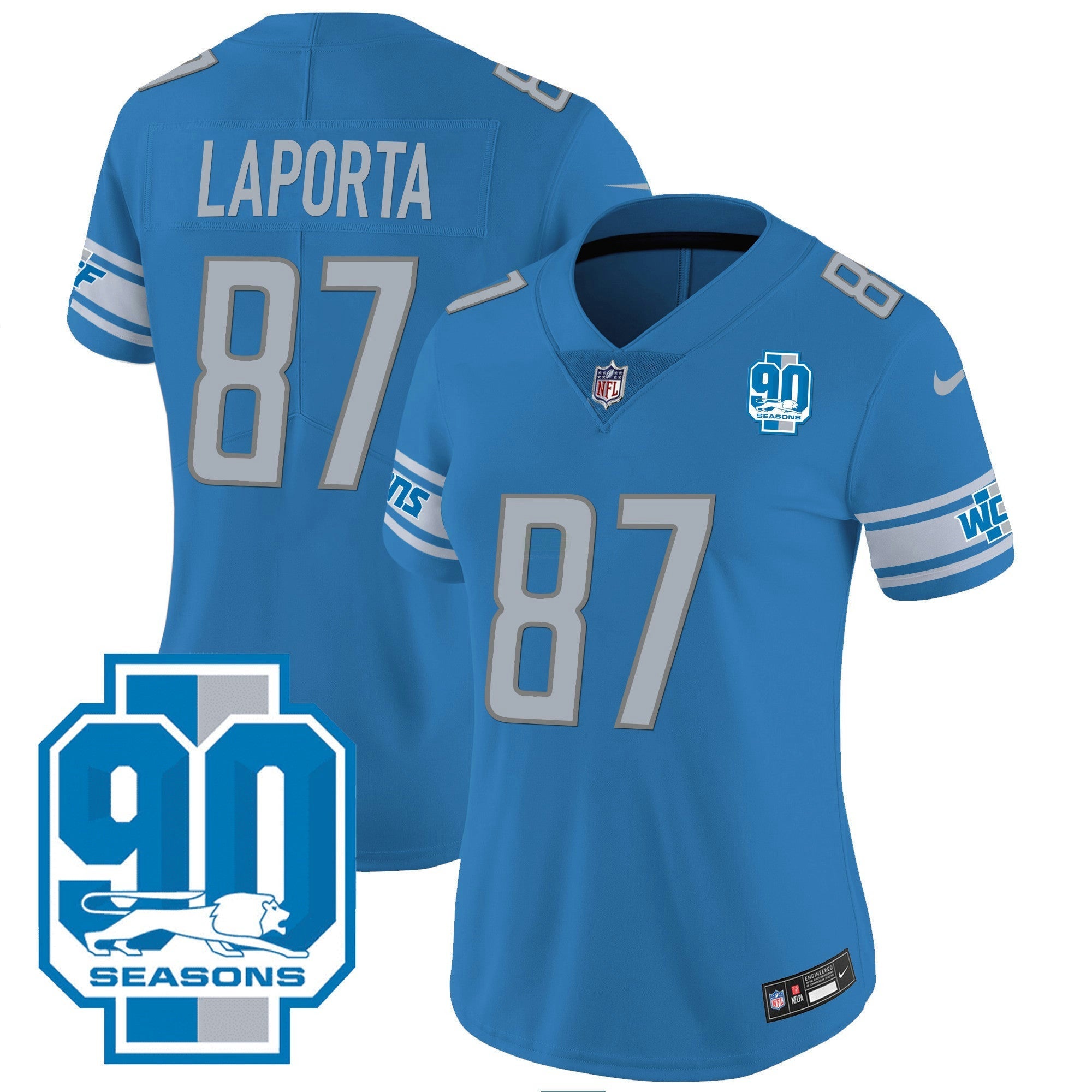 Camisa NFL Women’s Detroit 90th Year Patch Jersey