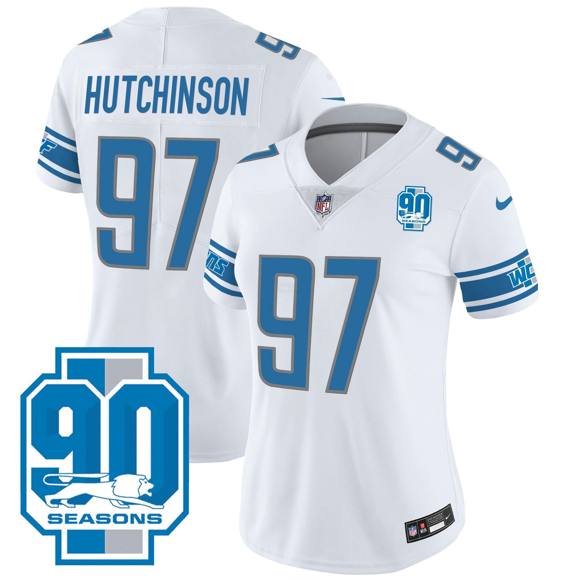 Camisa NFL Women’s Detroit 90th Year Patch Jersey