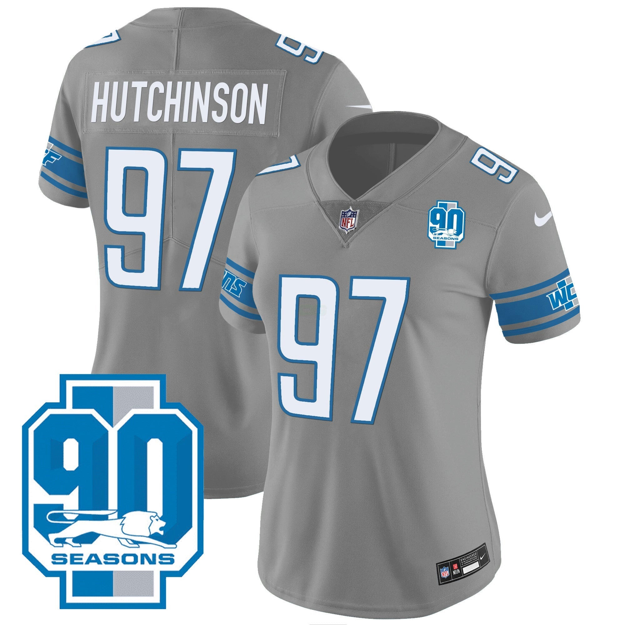 Camisa NFL Women’s Detroit 90th Year Patch Jersey