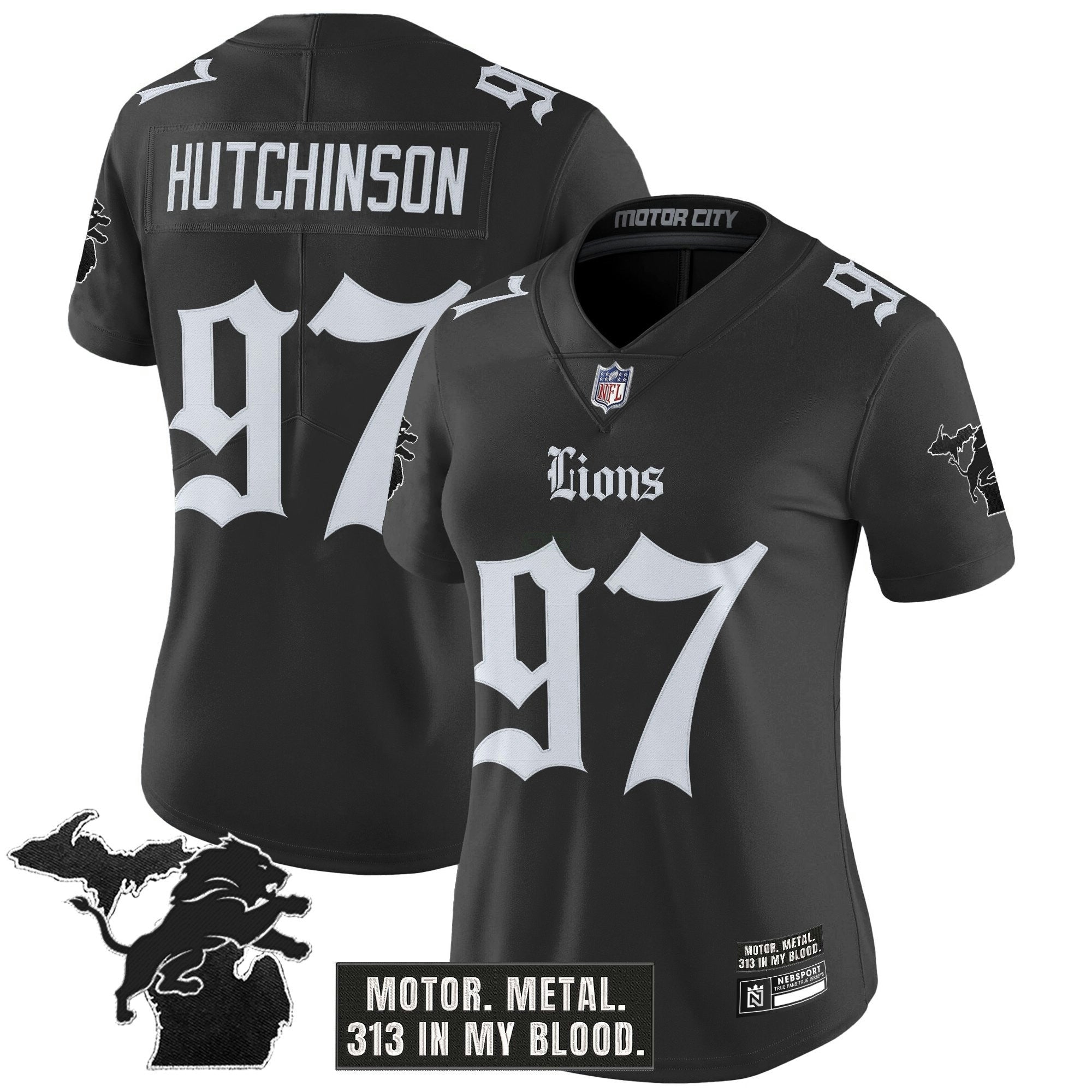Camisa NFL Women’s Detroit ‘Gothic Motor Grit Edition’ Vapor Limited Jersey