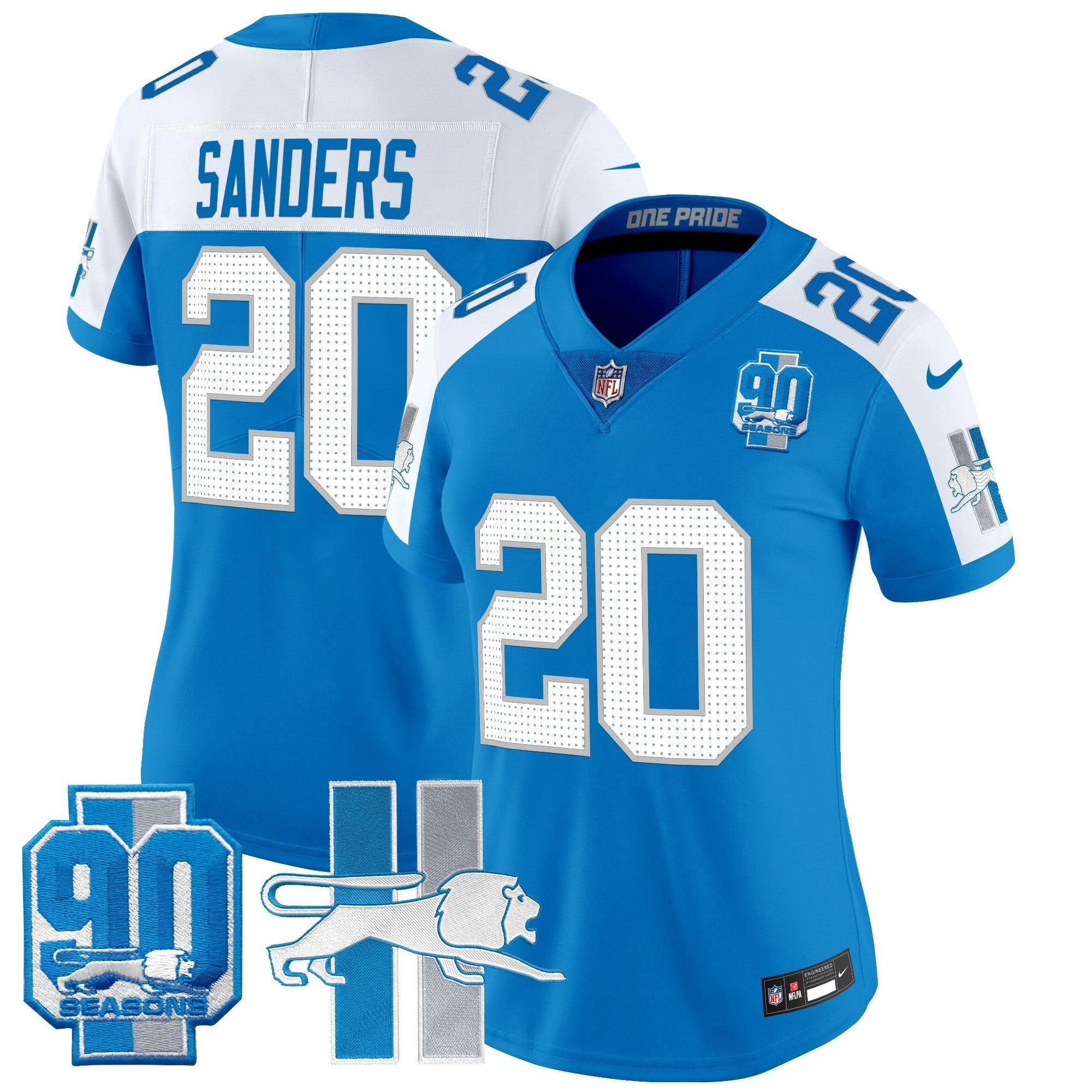 Camisa NFL Women’s Detroit Throwback 90th Year Patch Vapor Limited Jersey