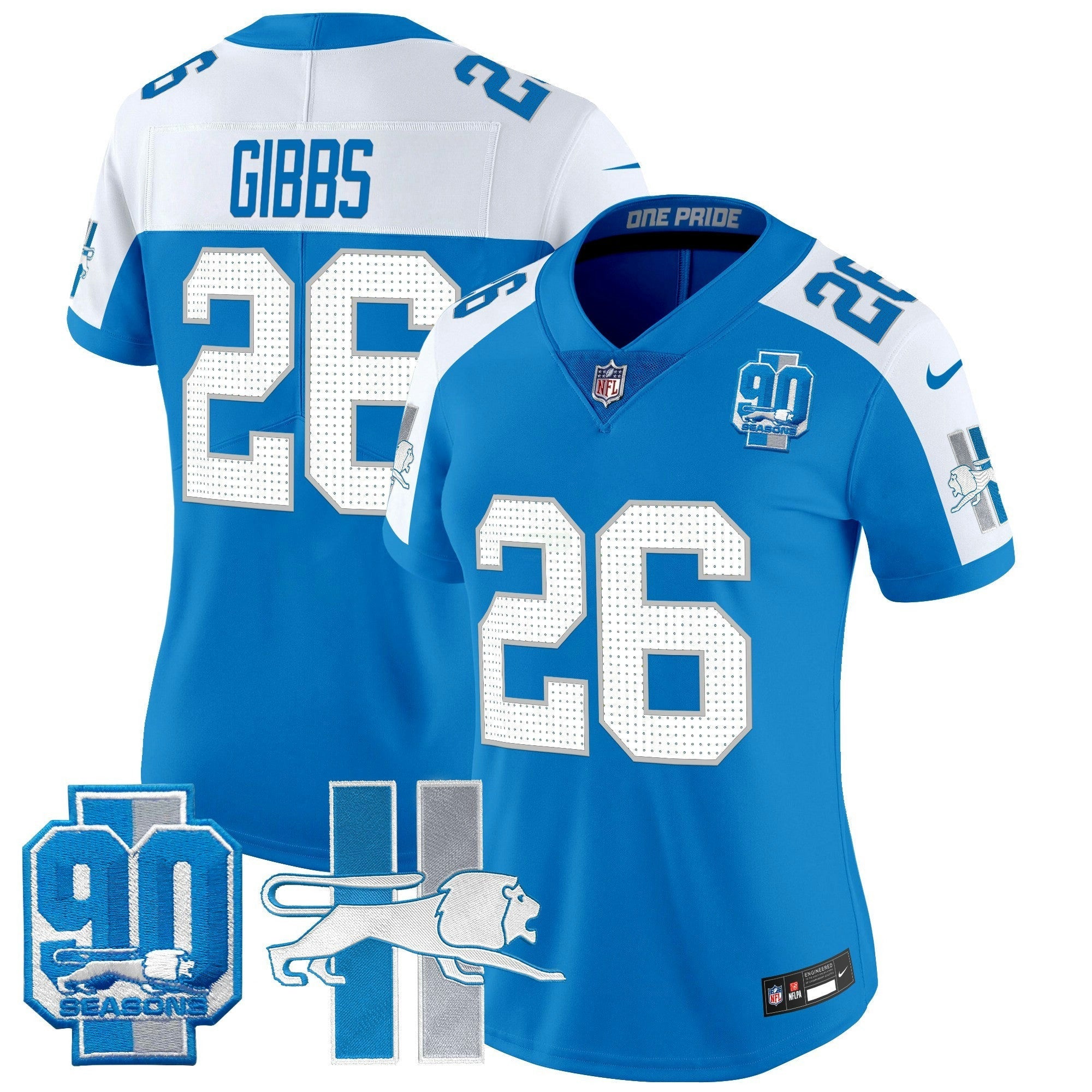 Camisa NFL Women’s Detroit Throwback 90th Year Patch Vapor Limited Jersey
