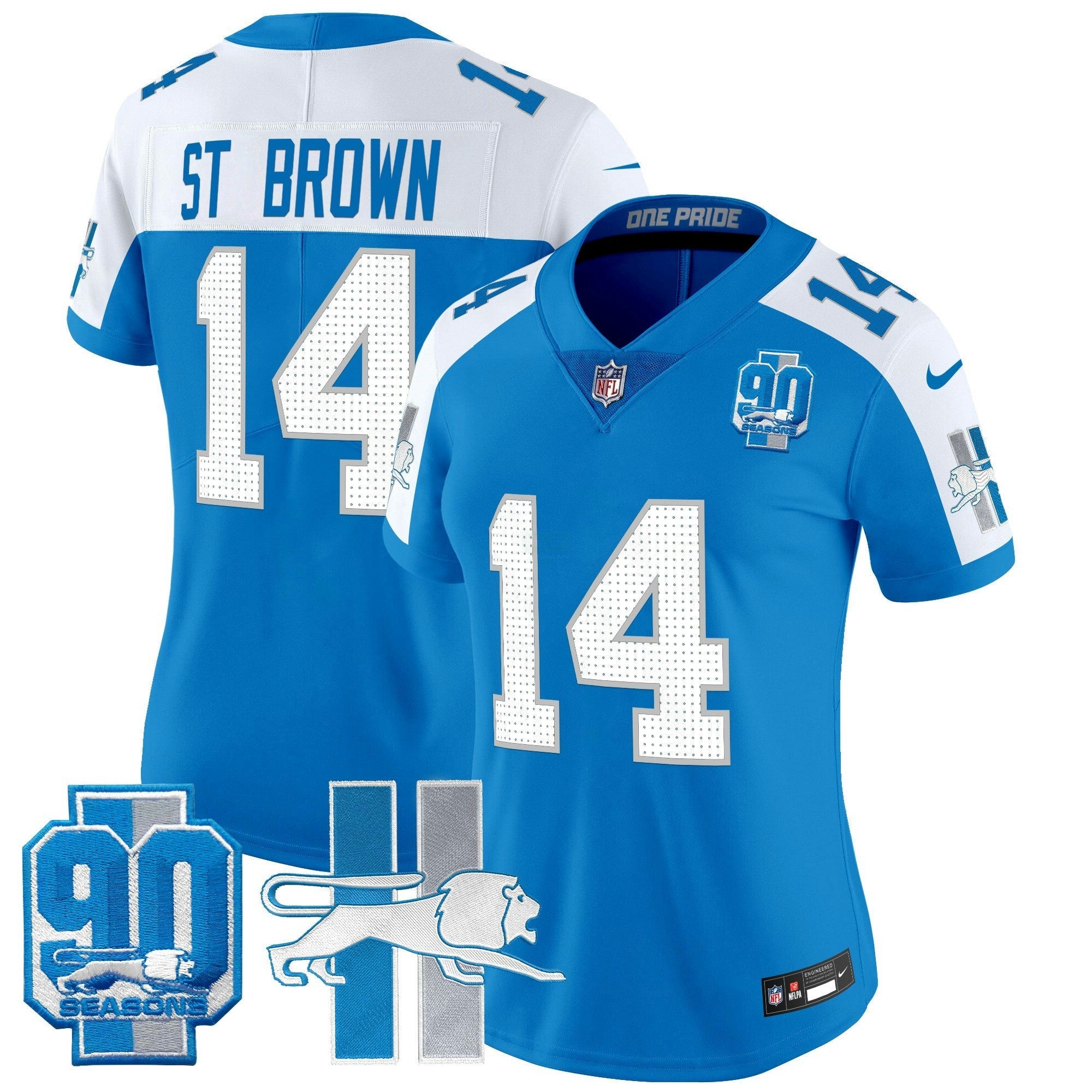 Camisa NFL Women’s Detroit Throwback 90th Year Patch Vapor Limited Jersey