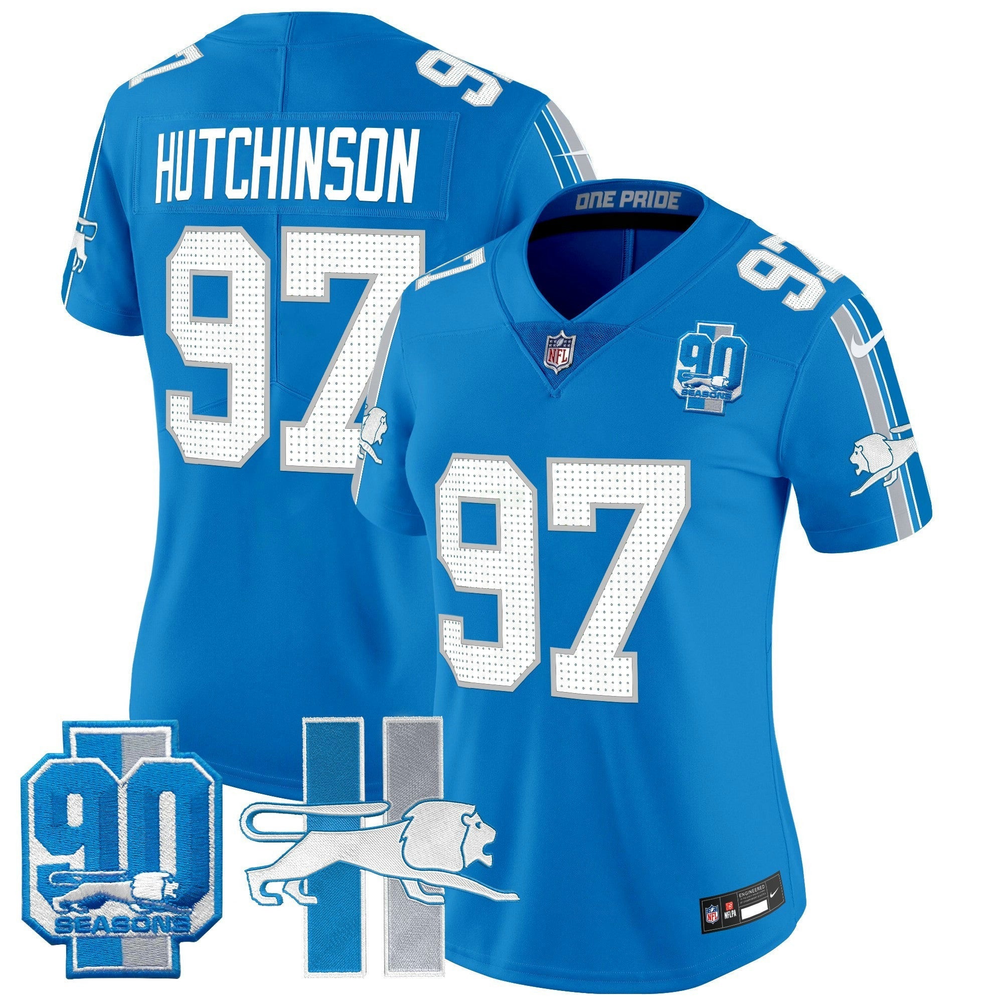 Camisa NFL Women’s Detroit Throwback 90th Year Patch Vapor Limited Jersey