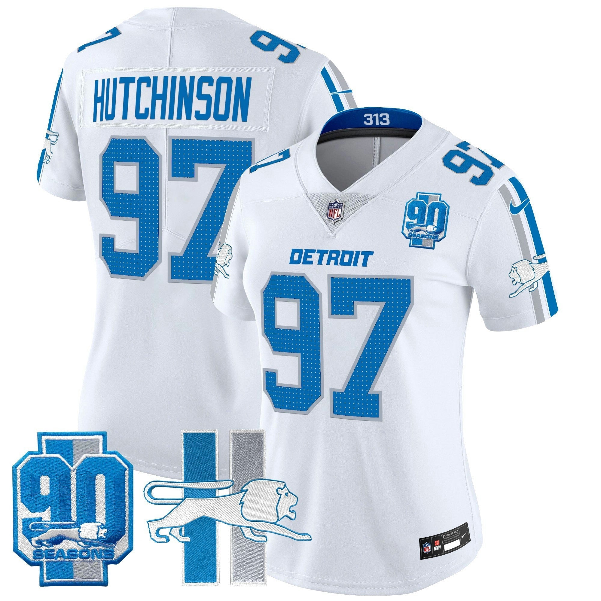 Camisa NFL Women’s Detroit Throwback 90th Year Patch Vapor Limited Jersey