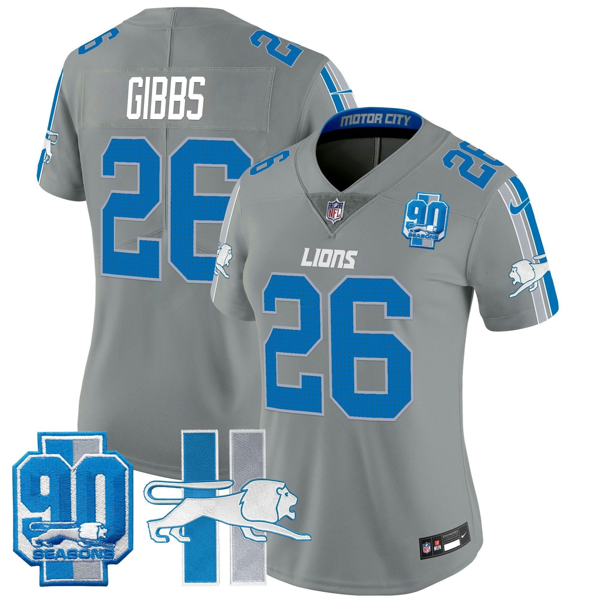 Camisa NFL Women’s Detroit Throwback 90th Year Patch Vapor Limited Jersey
